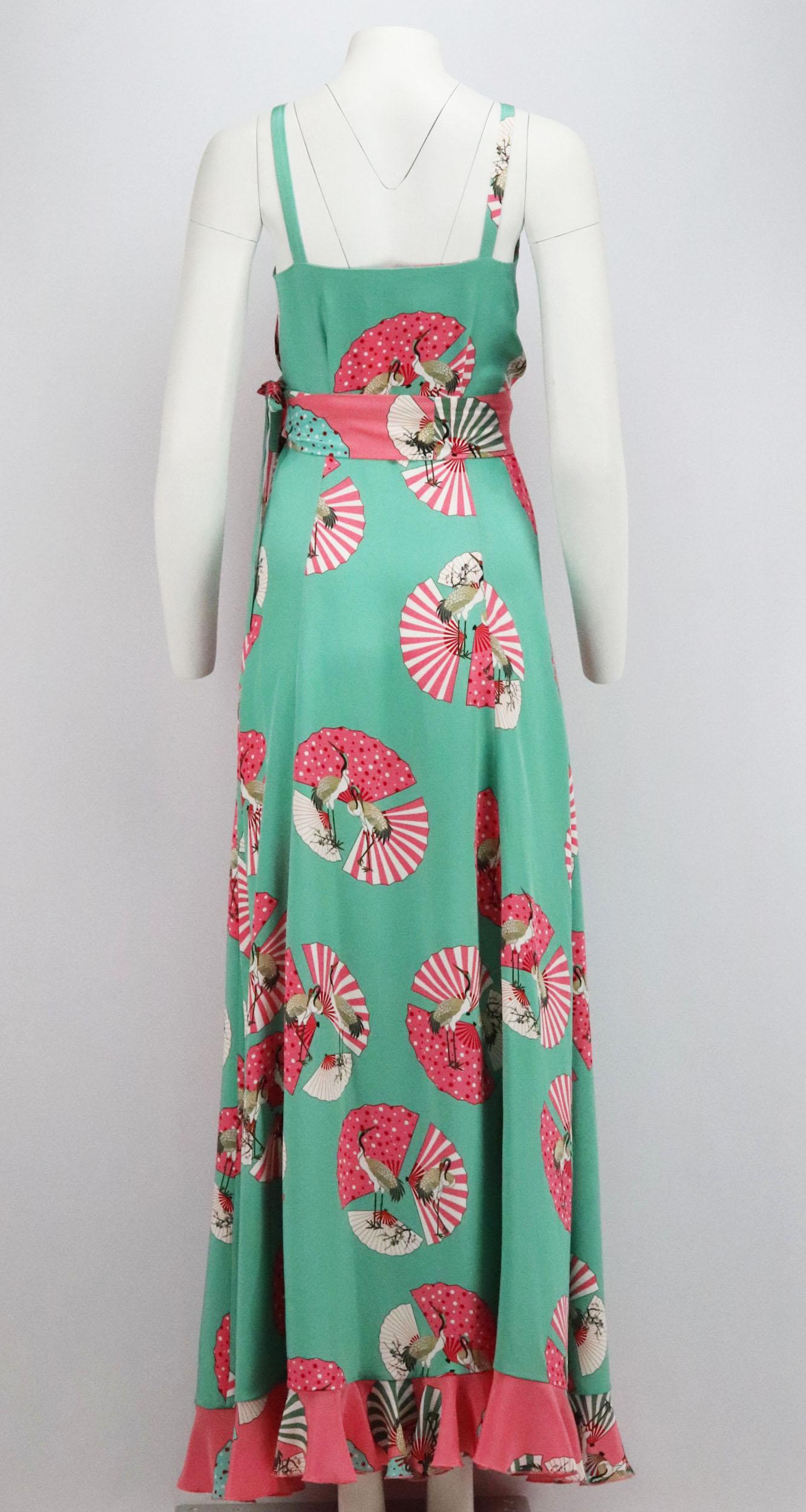 Racil Ruffed Printed Silk Crepe De Chine Maxi Dress FR 34 UK 6 In Excellent Condition In London, GB