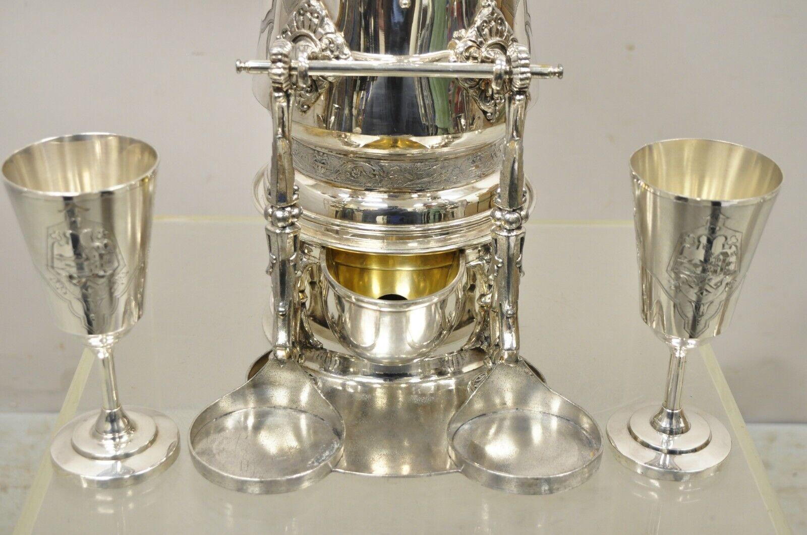 Racine Silver Plated Victorian Tilting Lemonade Water Pitcher on Stand w Goblets For Sale 10