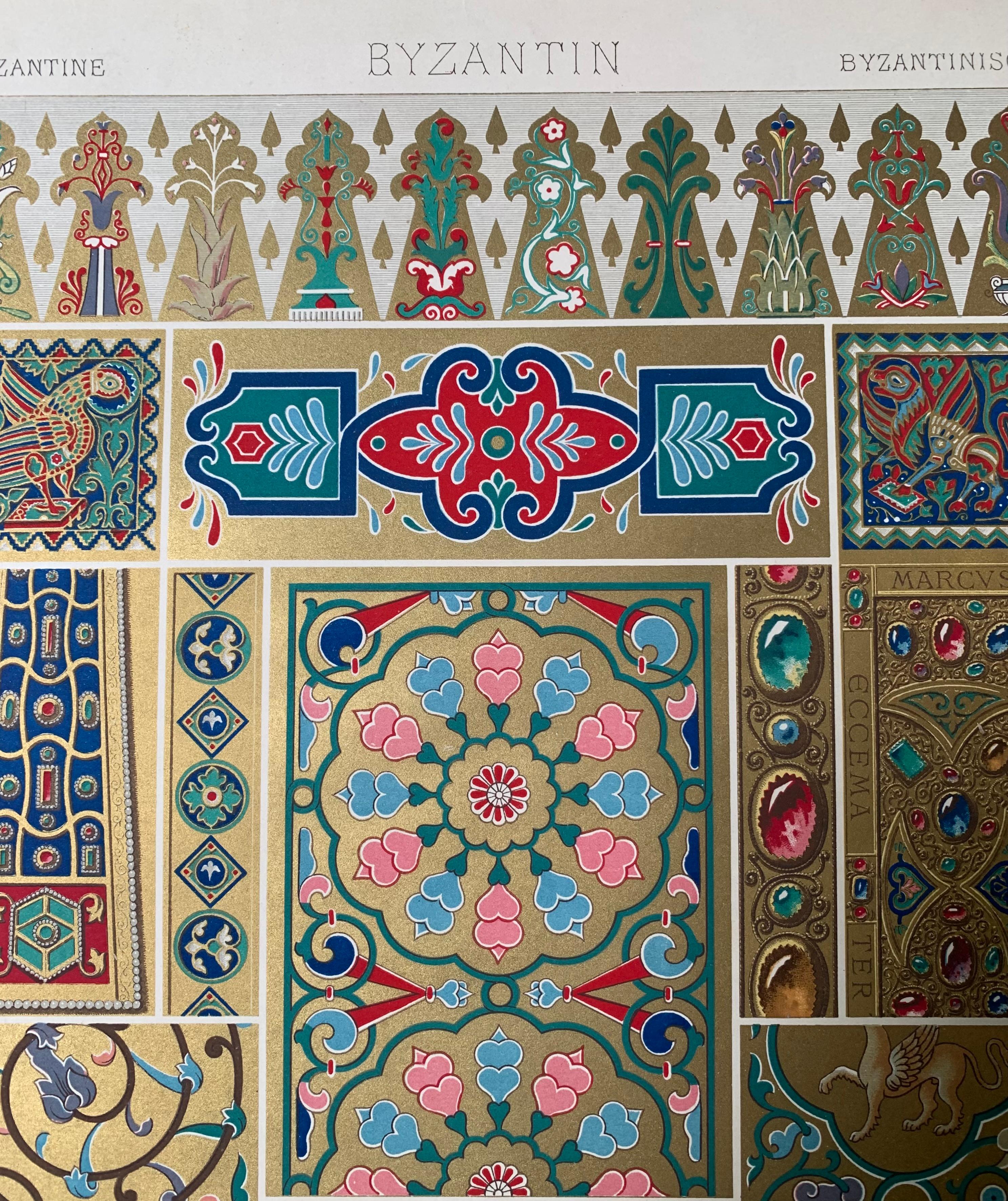 XIX secolo Racinet, Auguste, L'Ornement Polychrome, Paris, Firmin-Didot, Set di 4 pezzi bizantini in vendita