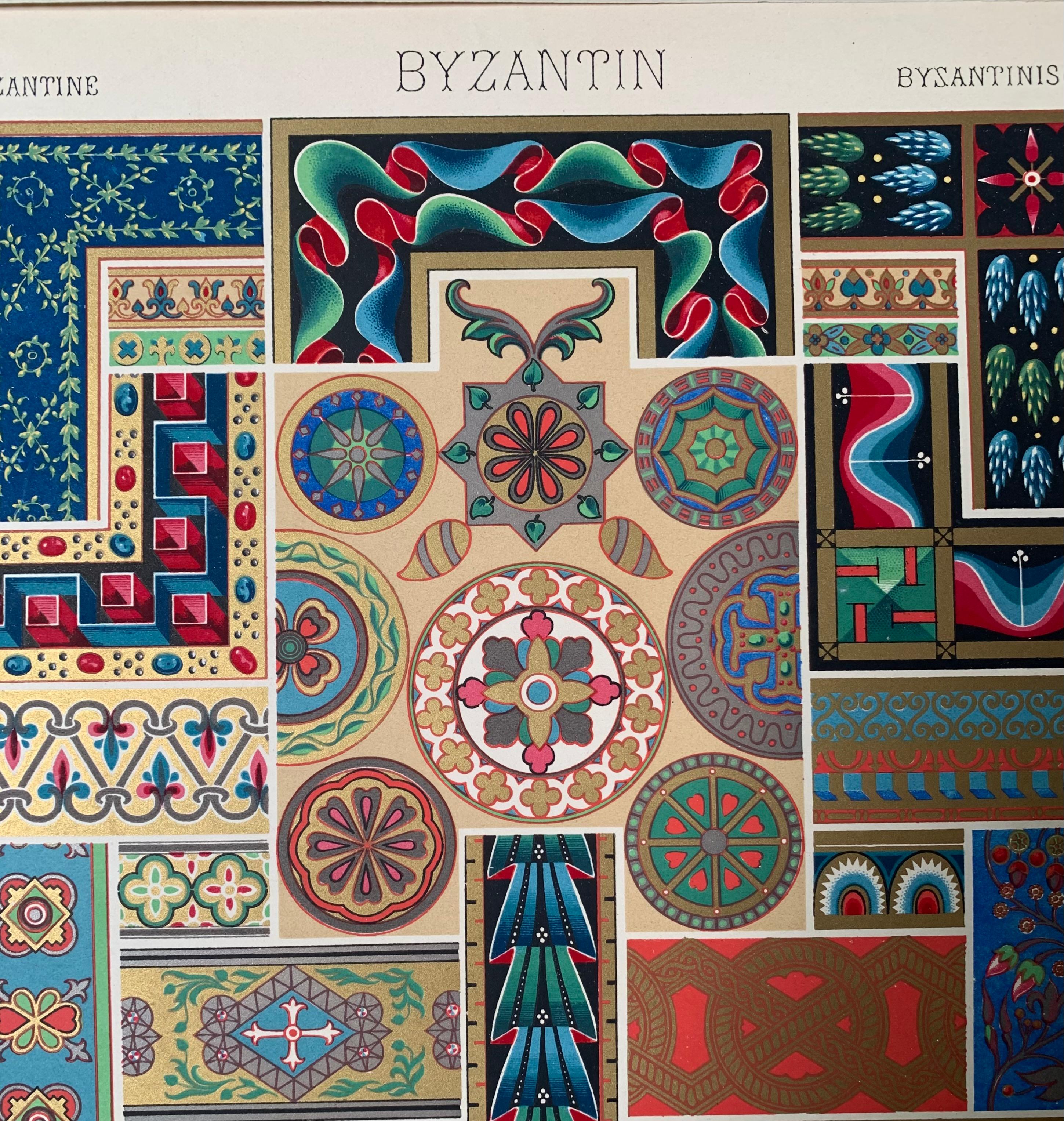 Racinet, Auguste, L'Ornement Polychrome, Paris, Firmin-Didot, Set di 4 pezzi bizantini in vendita 1