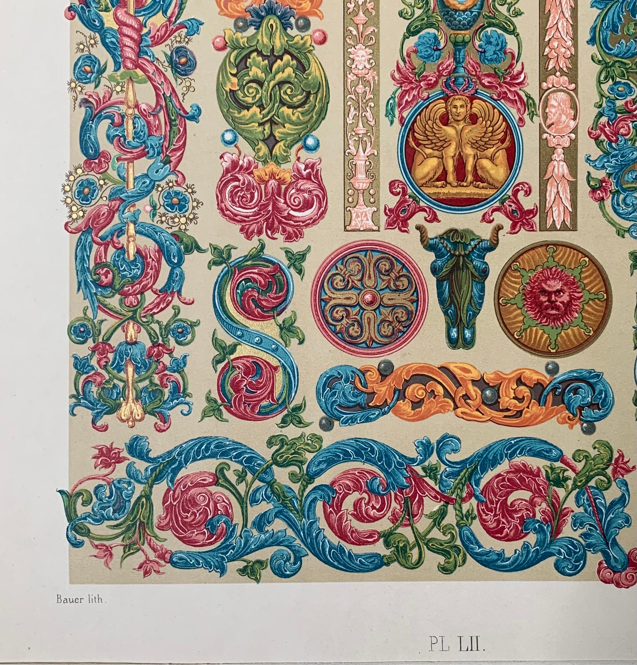 Paper Racinet, Auguste, L'Ornement Polychrome, Renaissance Set of 4 Firmin-Didot Paris For Sale