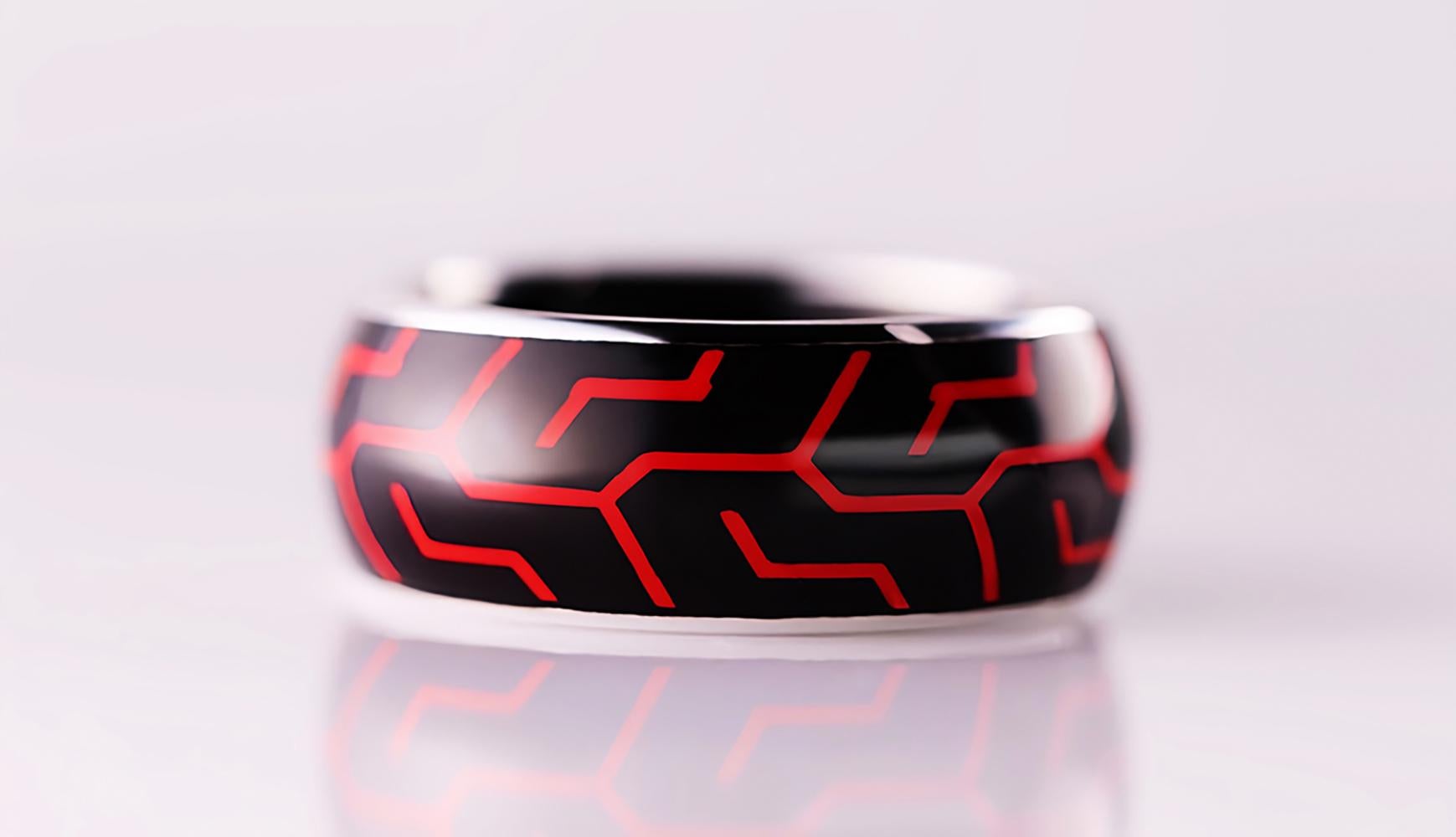 Esprit de course : Bague pour homme en platine et céramique rouge-noire high-tech Neuf - En vente à Lugano, CH