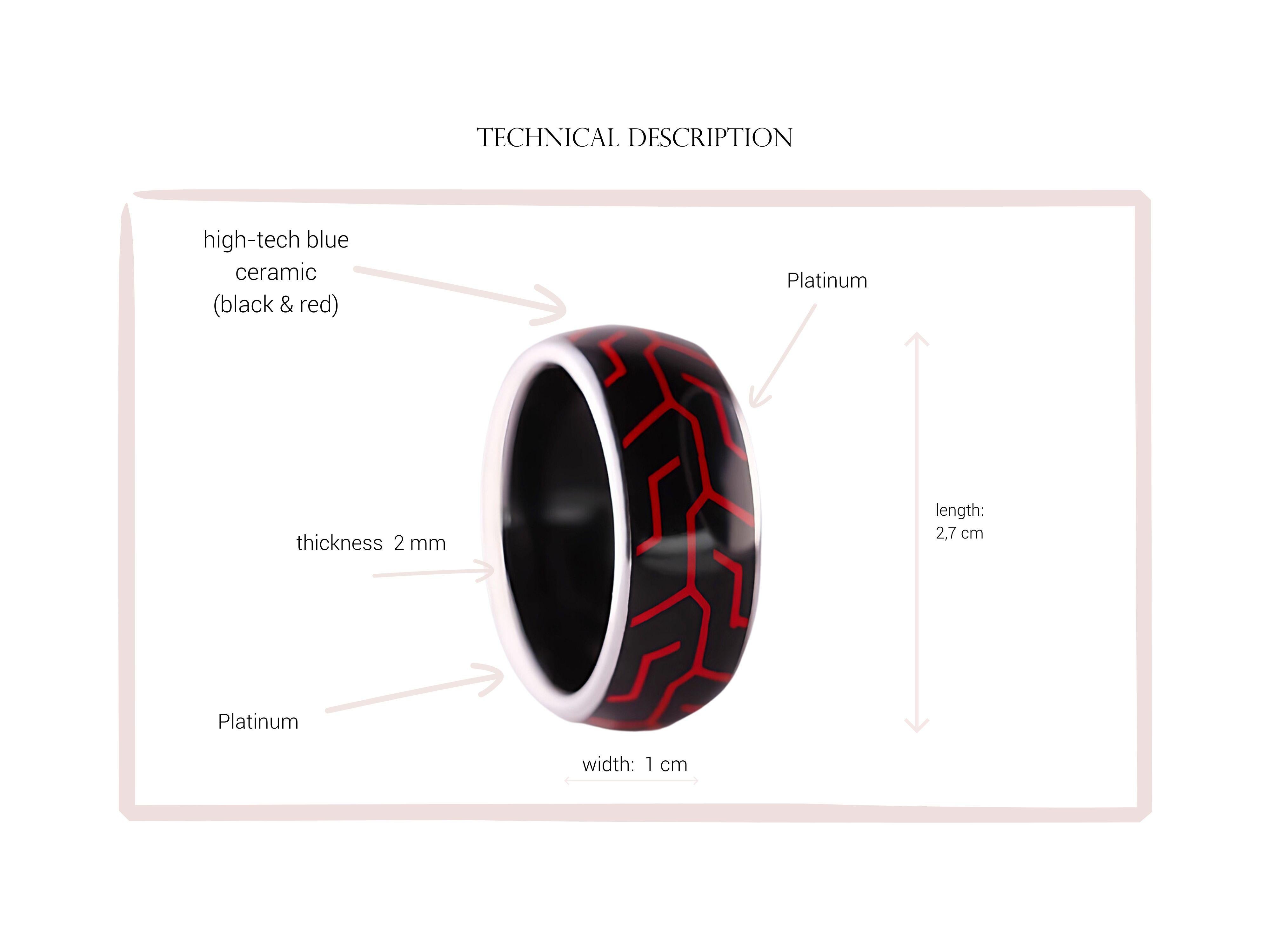 Esprit de course : Bague pour homme en platine et céramique rouge-noire high-tech en vente 1