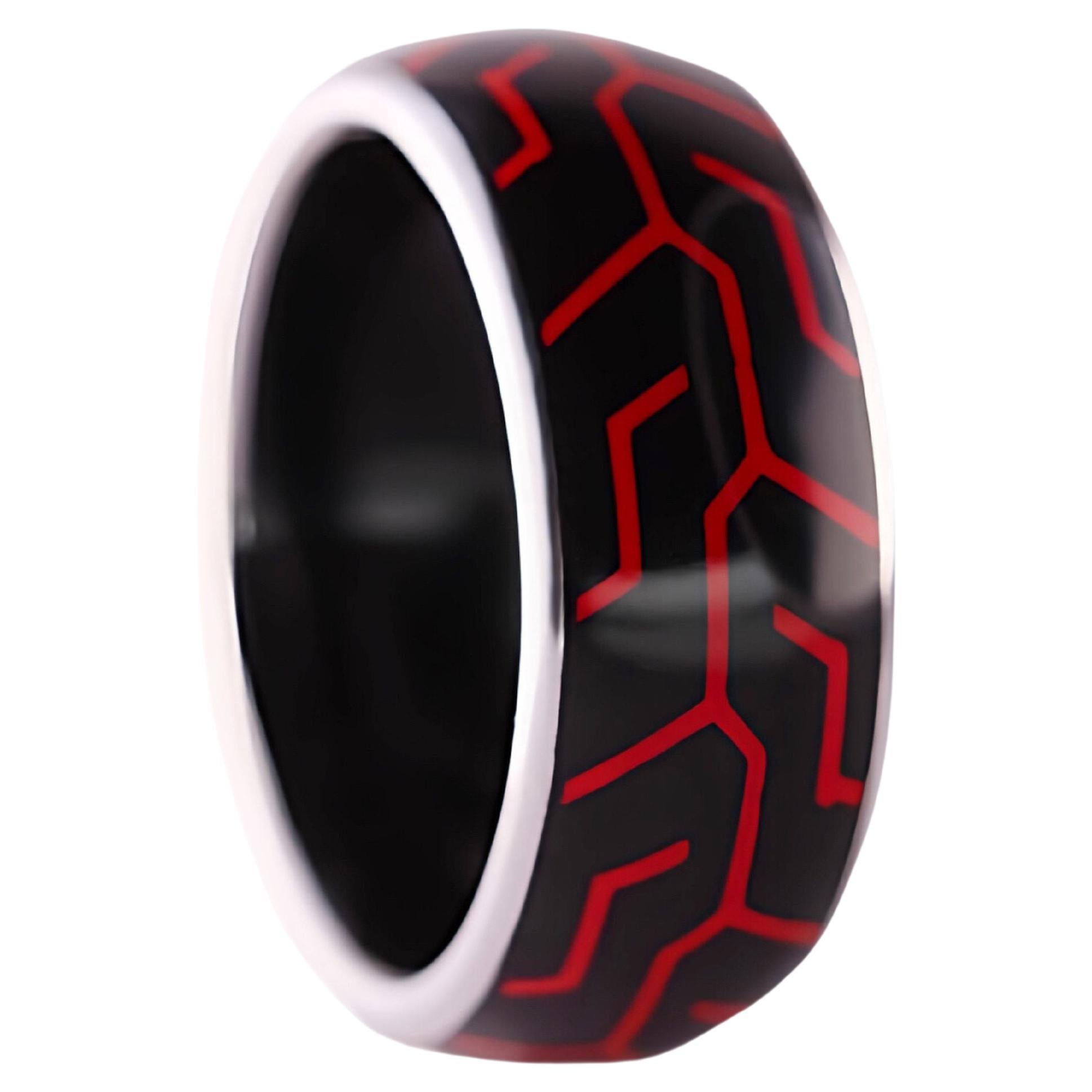 Racing Spirit: Platinum & High-Tech Red-Black Ceramic Men's Ring