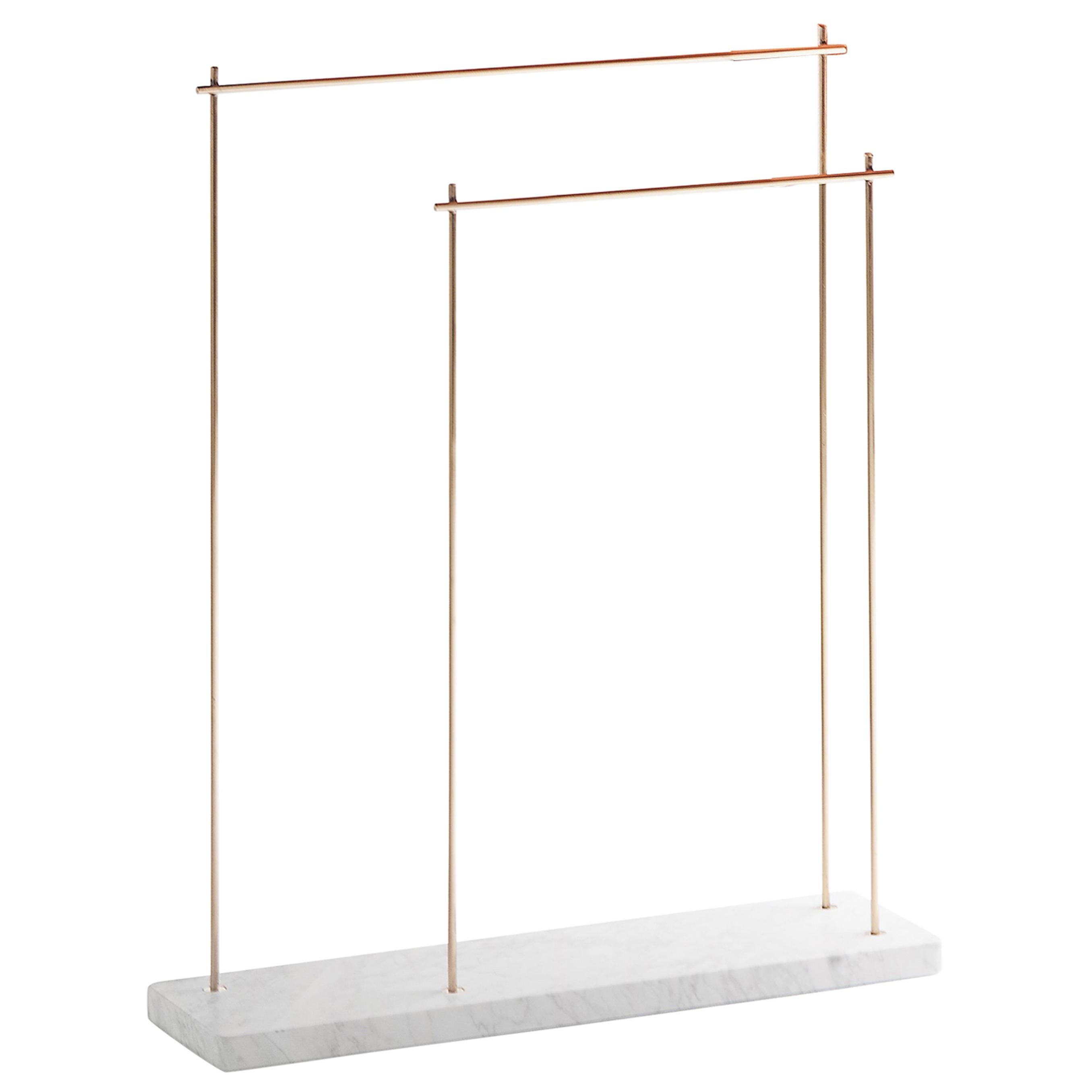 “Marblelous Rack” White Carrara Marble and Brass Minimalist Towel Rack For Sale