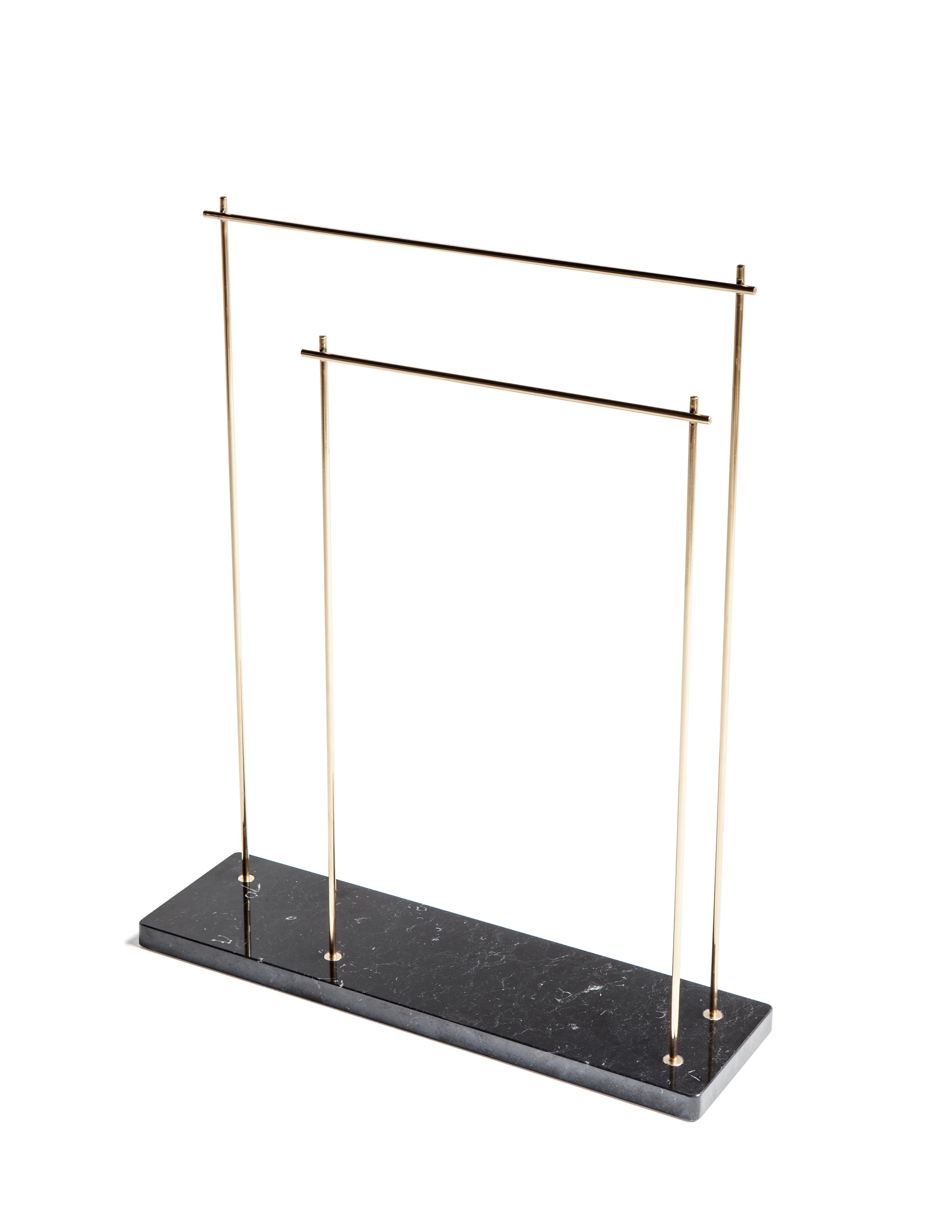 Spanish “Marblelous Rack” Black Marquina Marble and Brass Minimalist Towel Rack For Sale