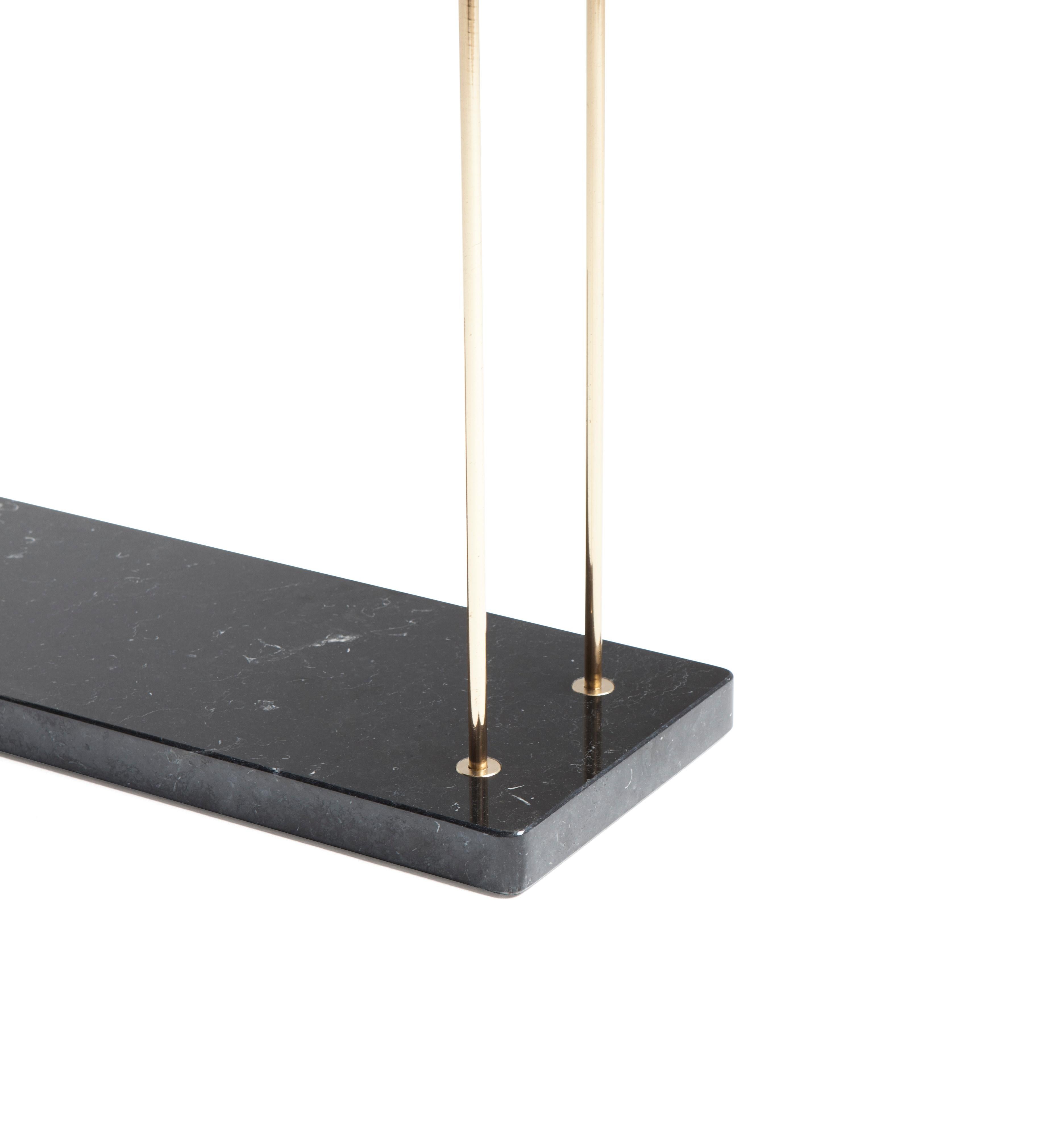 Polished “Marblelous Rack” Black Marquina Marble and Brass Minimalist Towel Rack For Sale