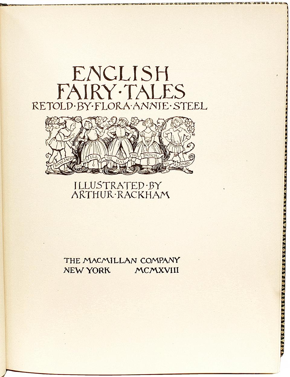 'Rackham' English Fairy Tales. Retold by Flora Annie Steel, 1918 LEATHER BOUND! In Good Condition For Sale In Hillsborough, NJ