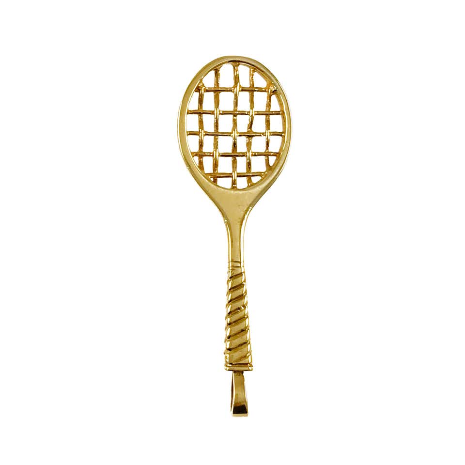 Incogem Yellow Gold Diamond Tennis Racket Pendant For Sale at 1stDibs