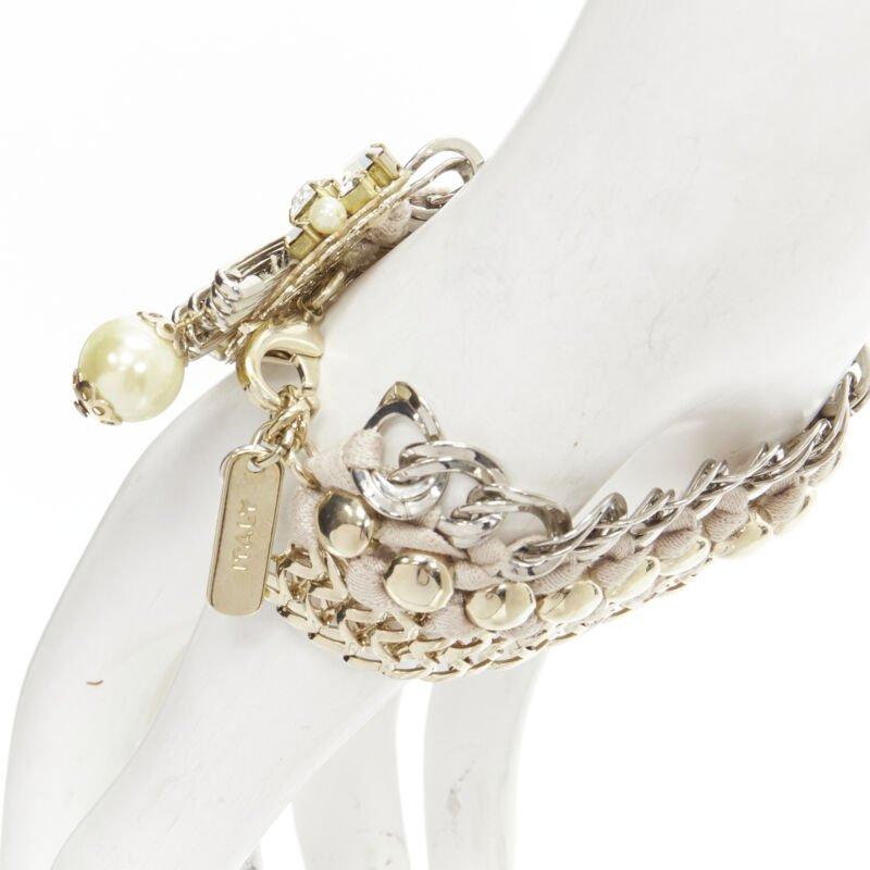 RADA mixed gold silver braided crystal rhinestones pearl charm bracelet In Excellent Condition For Sale In Hong Kong, NT