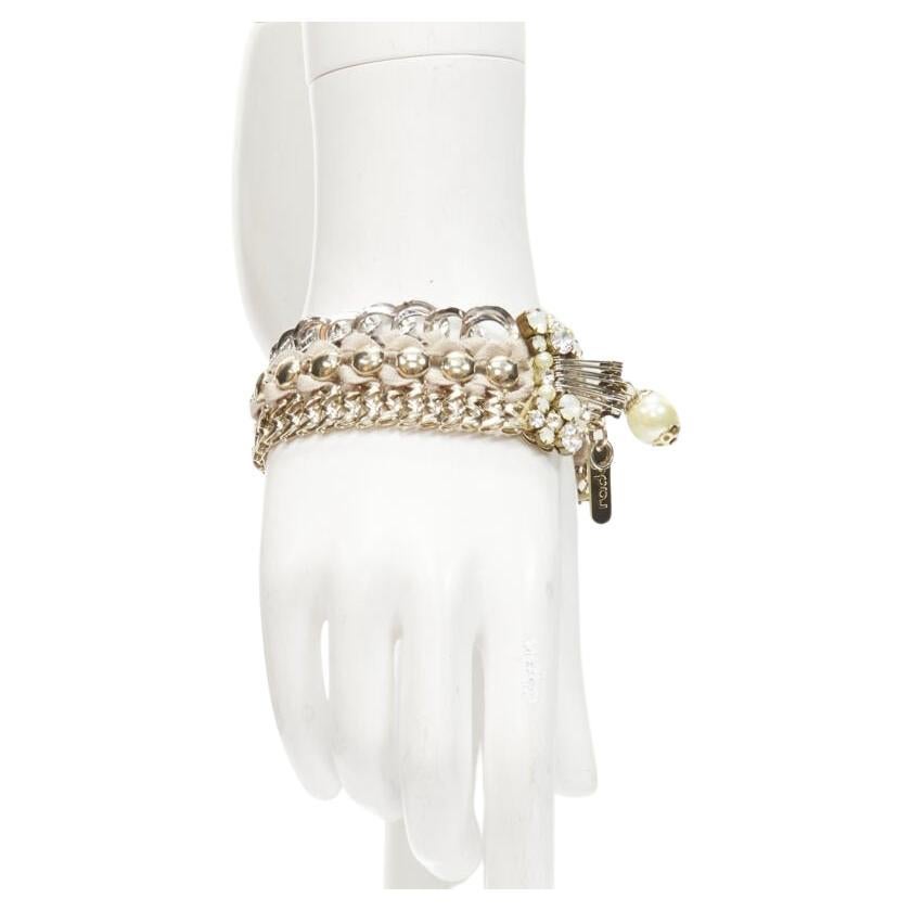 RADA mixed gold silver braided crystal rhinestones pearl charm bracelet