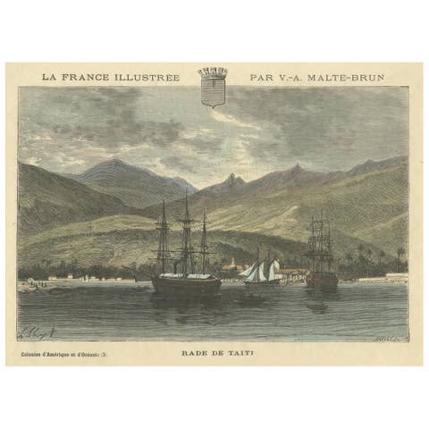 Rade de Taïti: 1883 Hand-Colored Engraving of Tahiti Harbor, La France Illustree
