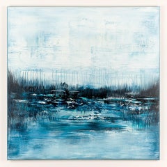 Paysage abstrait bleu AS027, peinture, acrylique sur toile