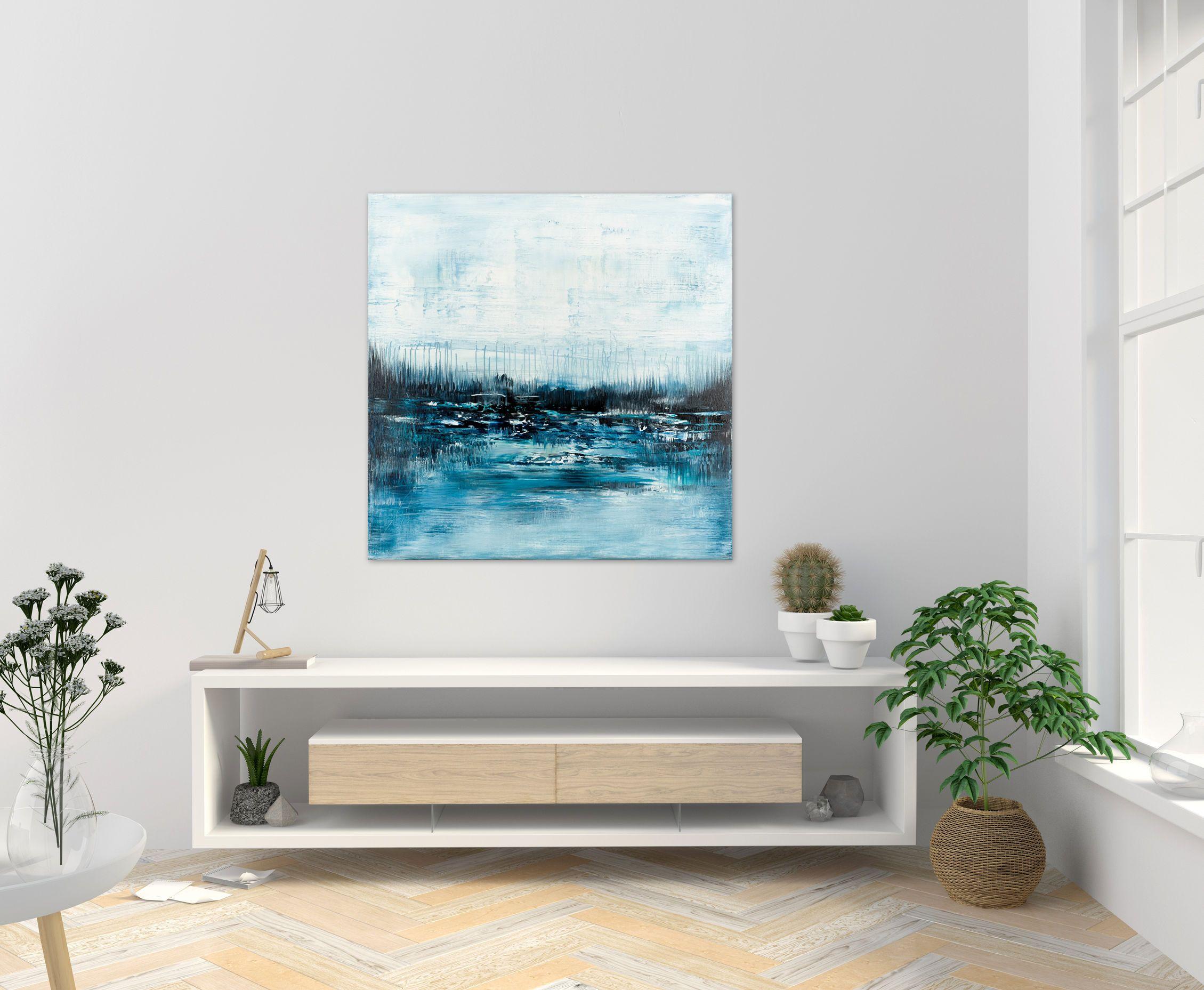 Paisaje abstracto azul AS027, Pintura, Acrílico sobre lienzo - Painting Abstracto de Radek Smach