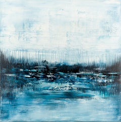 Blaue abstrakte Landschaft AS027, Gemälde, Acryl auf Leinwand