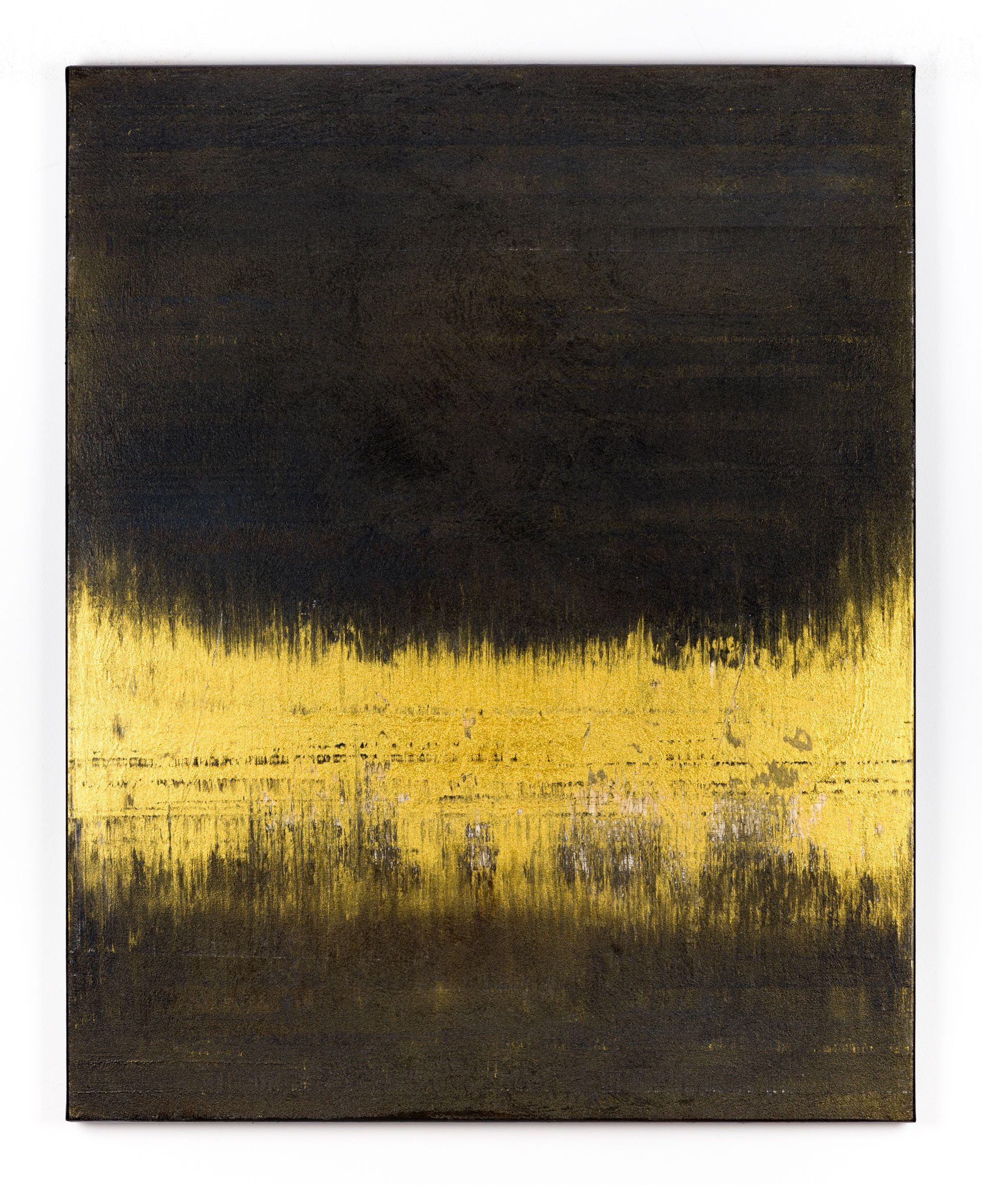 Cuadro abstracto dorado GB416, Pintura, Acrílico sobre lienzo - Painting de Radek Smach