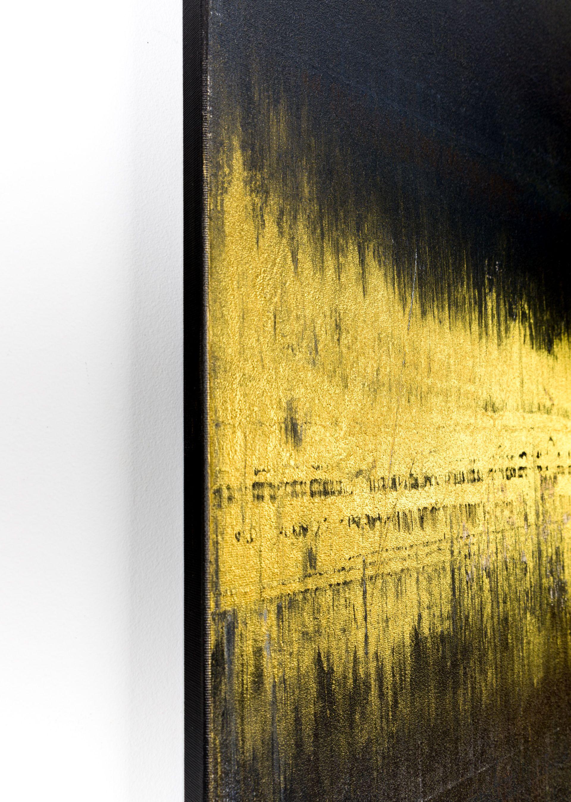 Cuadro abstracto dorado GB416, Pintura, Acrílico sobre lienzo - Abstract Painting Negro de Radek Smach