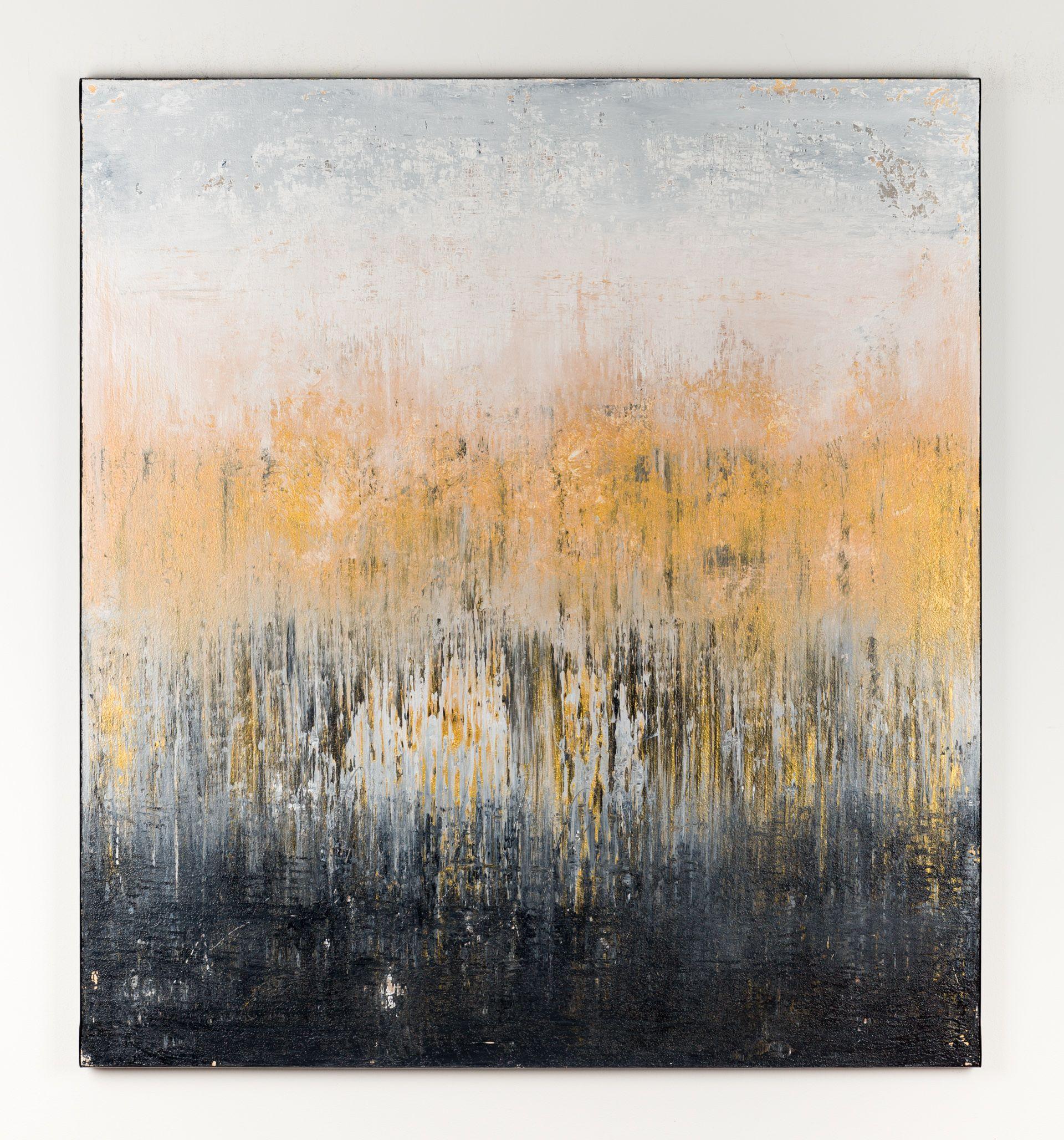 Golden absract painting GB336, Painting, Acrylic on Canvas - Beige Abstract Painting by Radek Smach