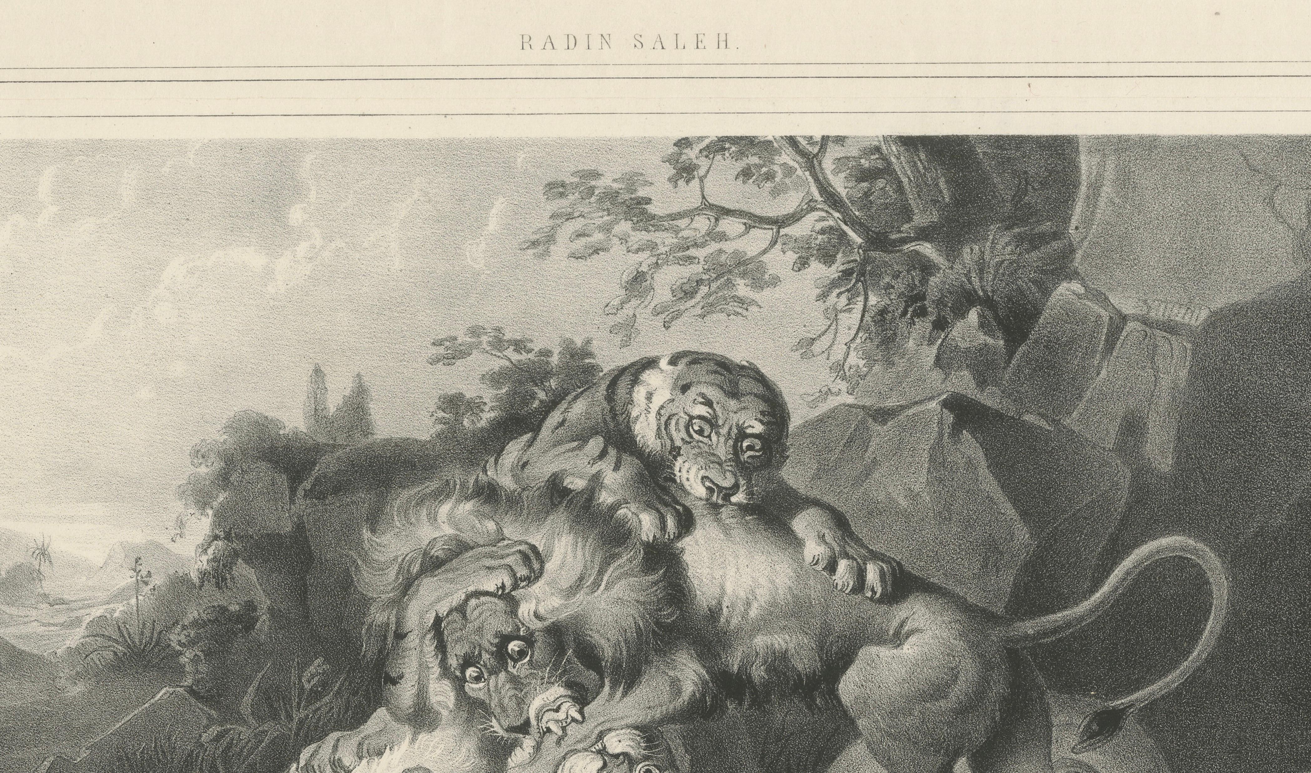 Raden Saleh Tigers & Lions Fight Horse Lithograph, The Hague c.1845