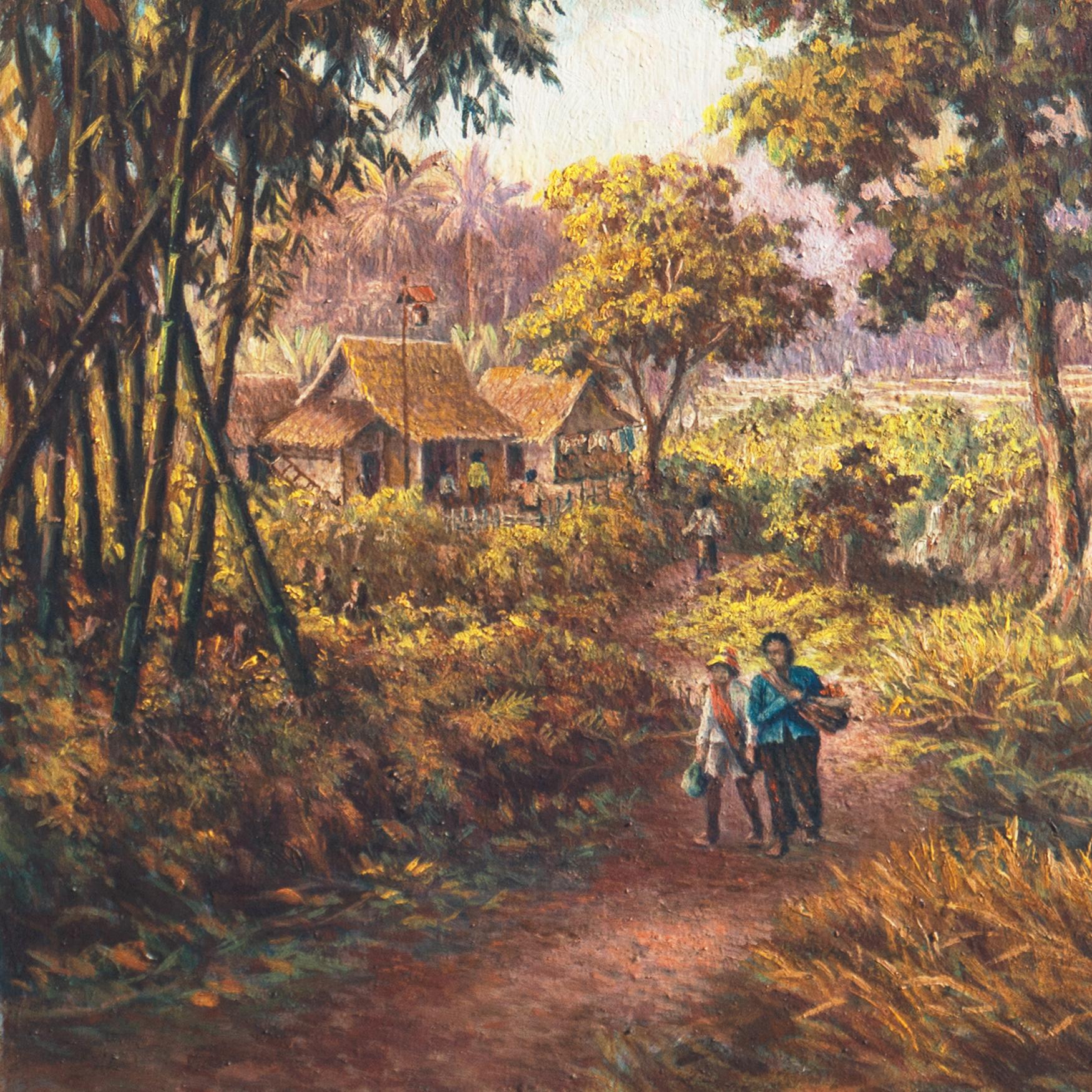 'Indonesian Landscape', Mooi Indië, Javanese, Djakarta - Brown Landscape Painting by Raden Soekardji