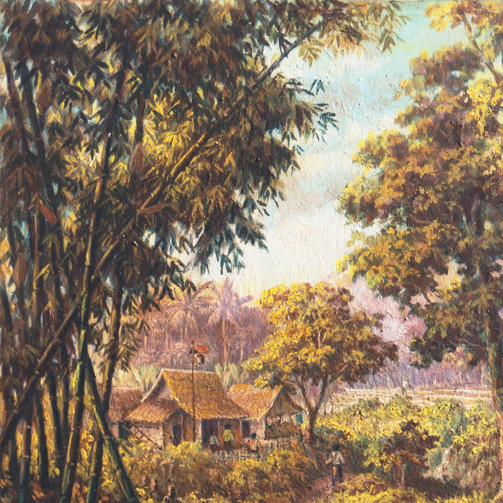 'Indonesian Landscape', Mooi Indië, Javanese, Djakarta - Realist Painting by Raden Soekardji
