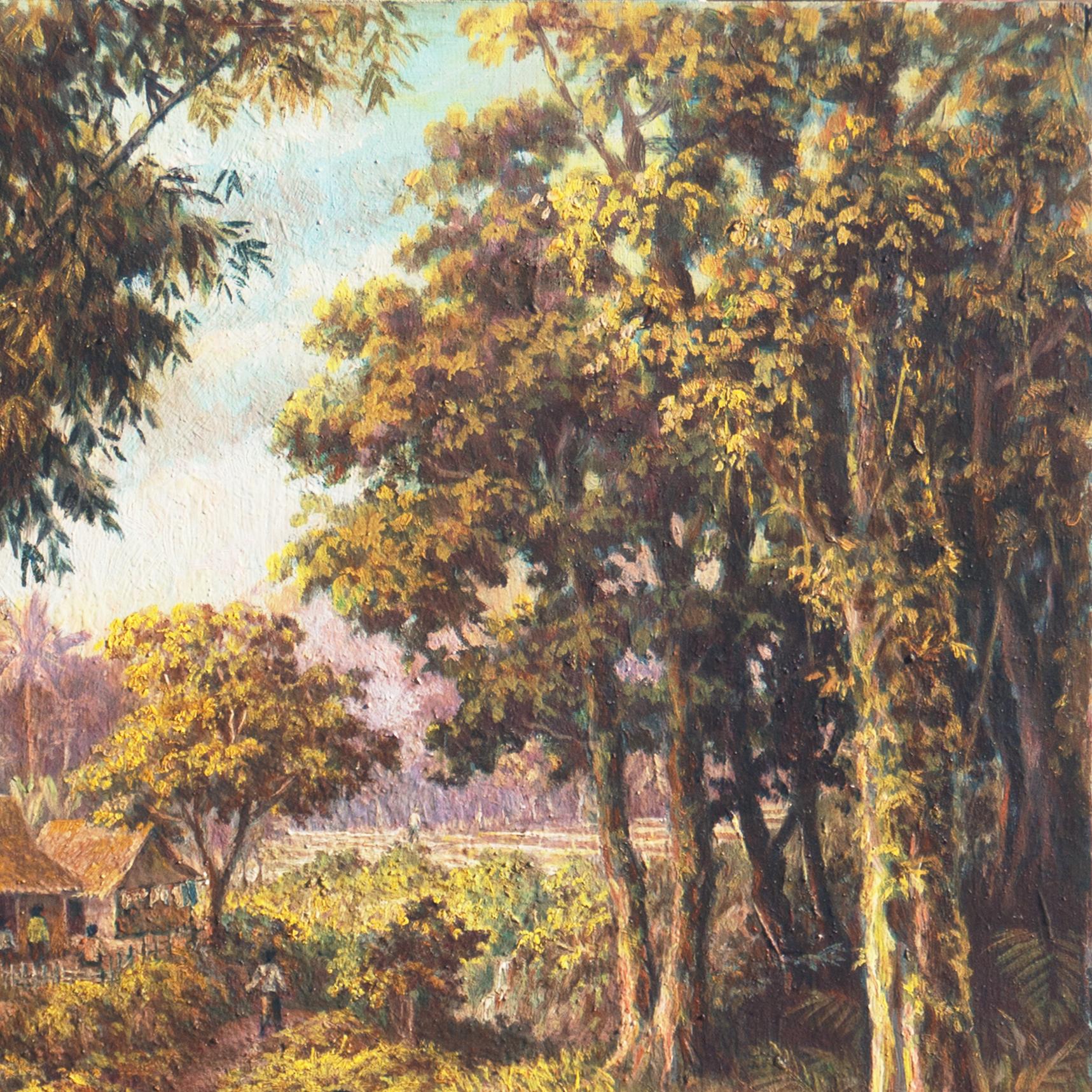 'Indonesian Landscape', Mooi Indië, Javanese, Djakarta - Brown Landscape Painting by Raden Soekardji
