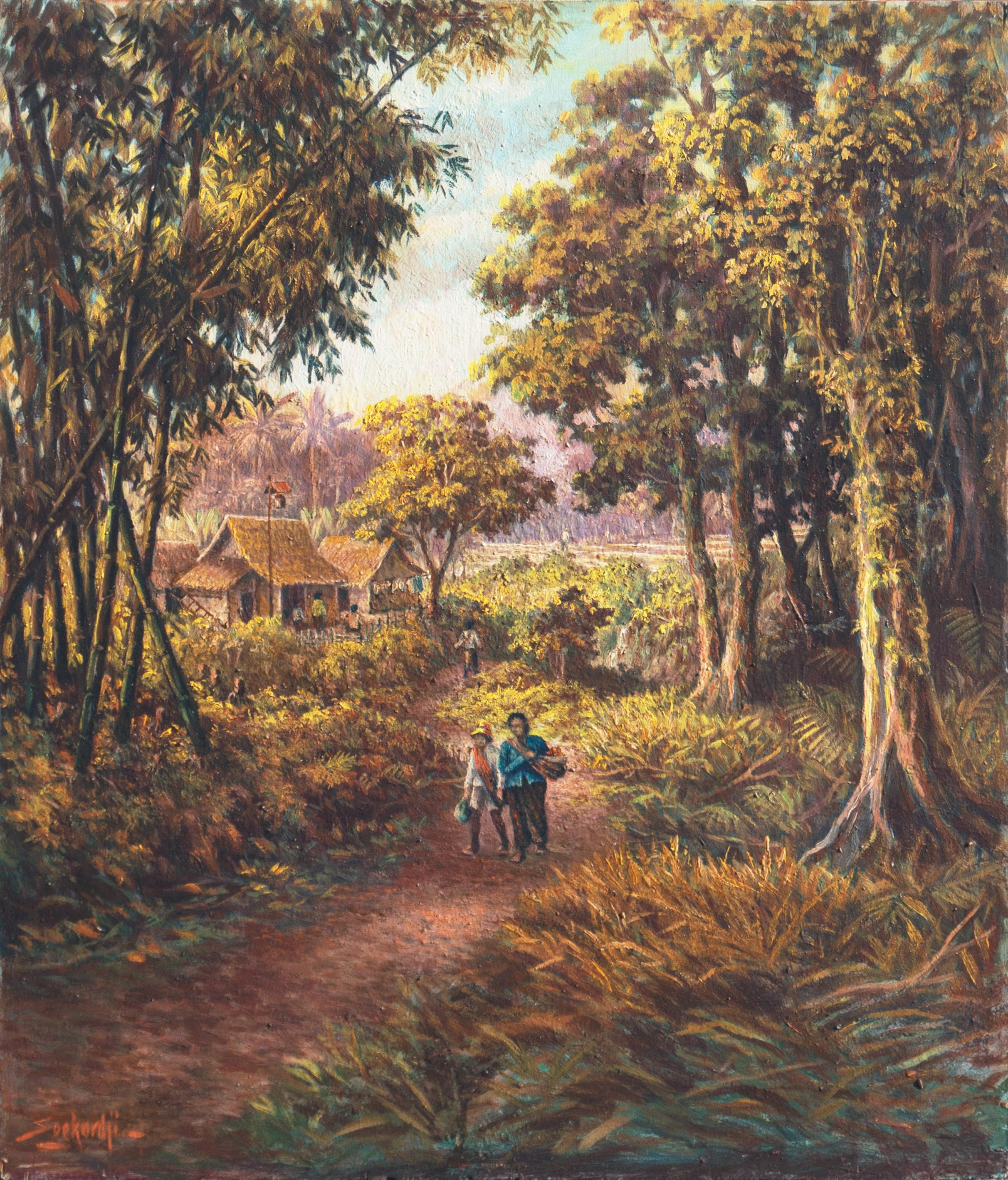 Landscape Painting di Raden Soekardji - Paesaggio indonesiano", Mooi Indië, Giavanese, Djakarta