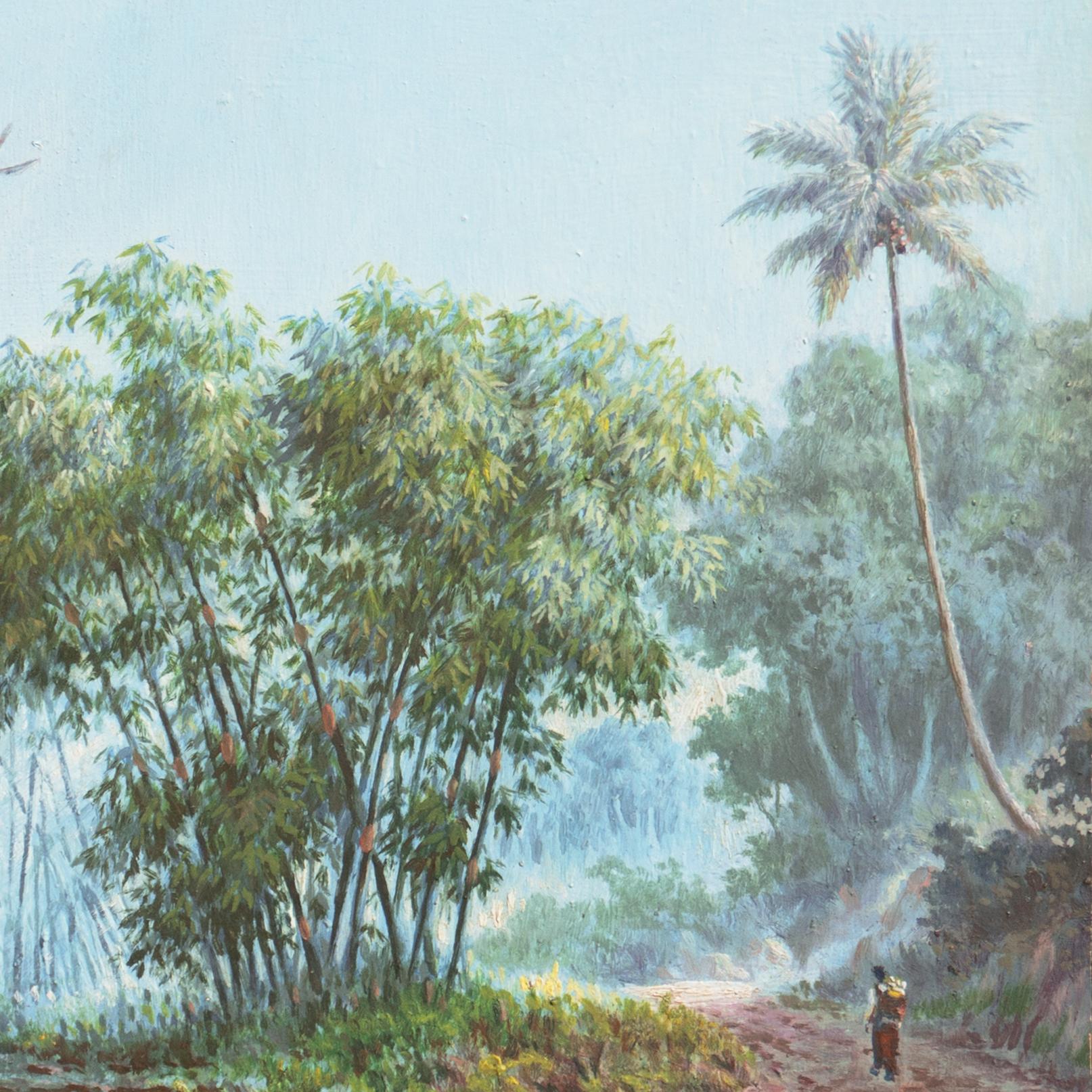 'Indonesian Landscape', Mooi Indië, Javanese, Djakarta, RMS Otranto - Gray Landscape Painting by Raden Soekardji