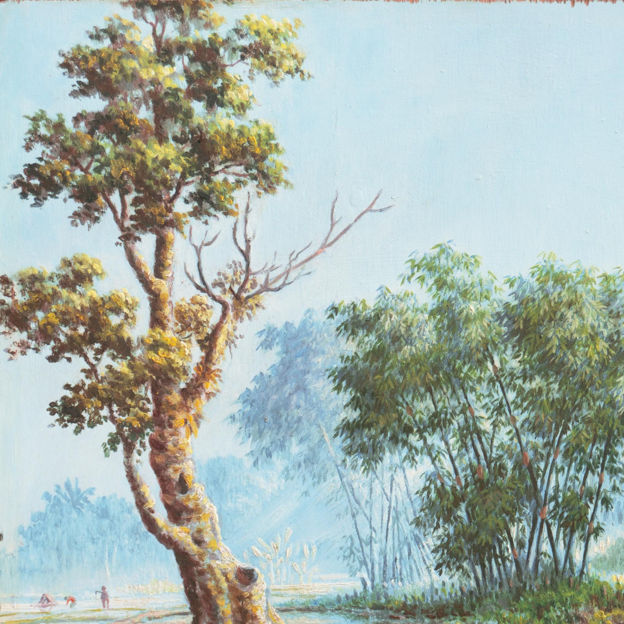 'Indonesian Landscape', Mooi Indië, Javanese, Djakarta, RMS Otranto - Gray Landscape Painting by Raden Soekardji