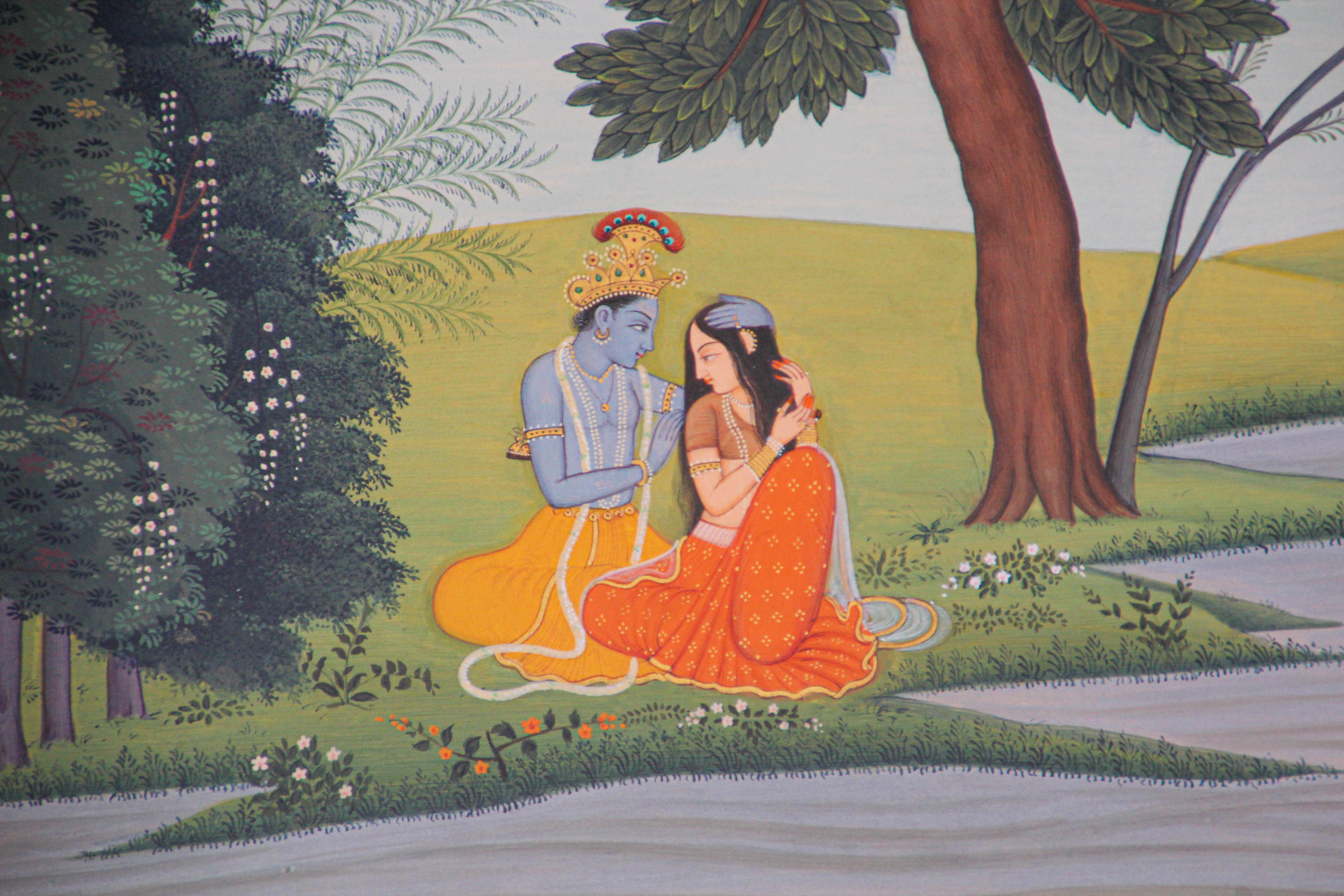 Folk Art Radha and Krishna Framed Painting