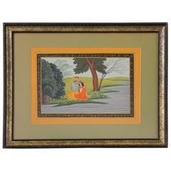 Vintage Radha and Krishna Framed Painting