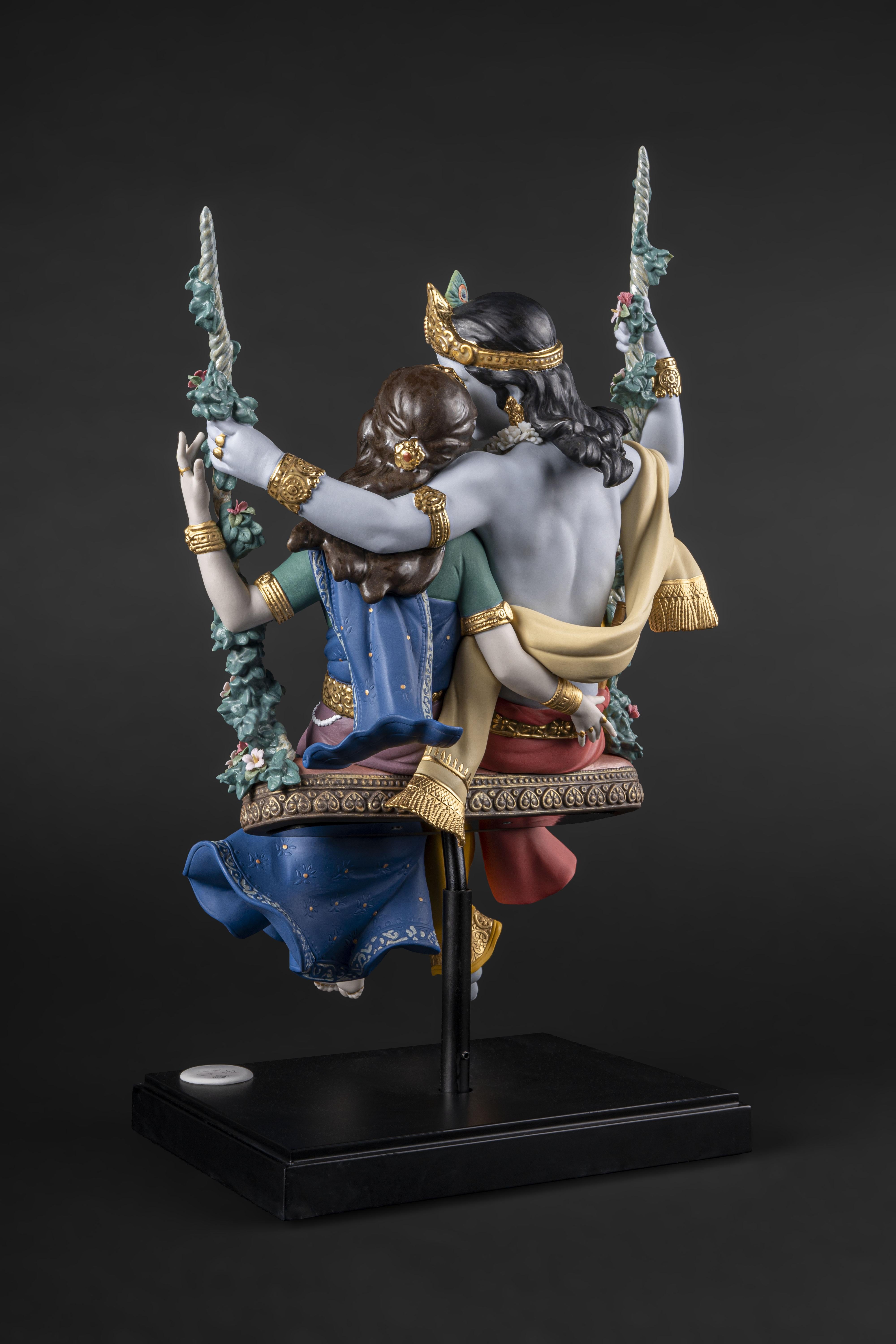 Porcelain Radha Krishna on a Swing Sculpture. Limited Edition For Sale
