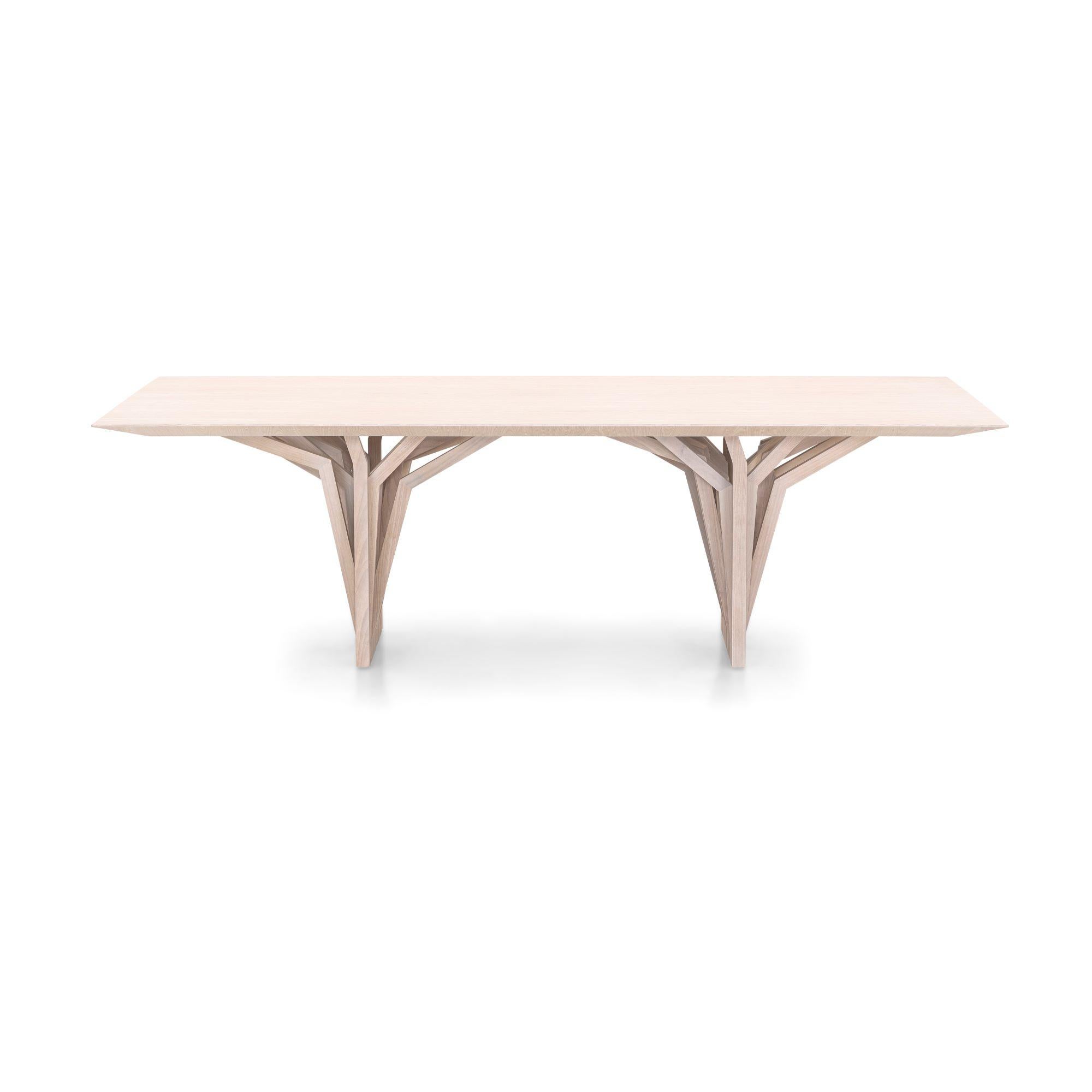 Moderne Table de salle à manger personnalisable de 98 pouces avec finition en chêne doré et base en racine, Radi Line en vente