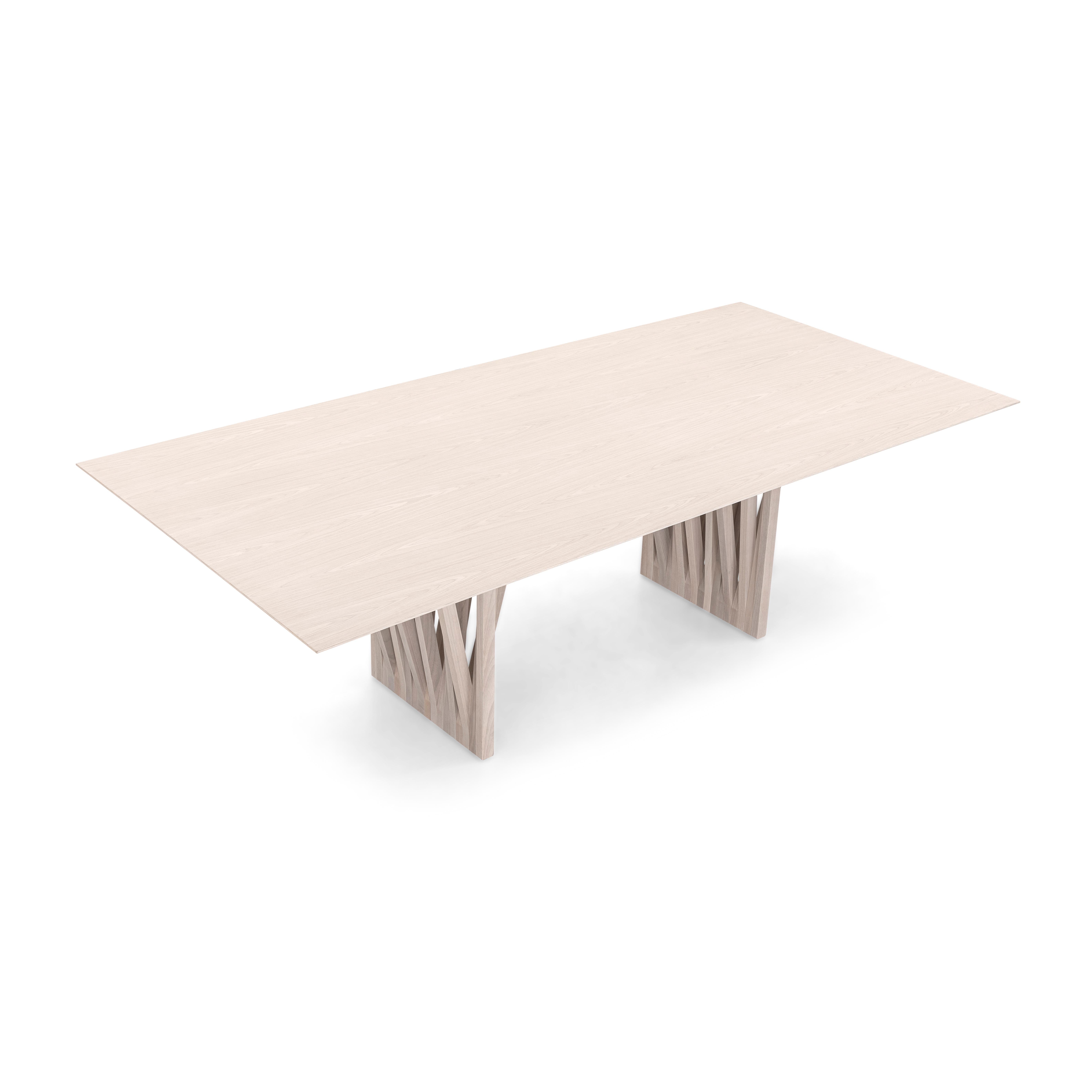 Blanchi Table de salle à manger personnalisable de 98 pouces avec finition en chêne doré et base en racine, Radi Line en vente