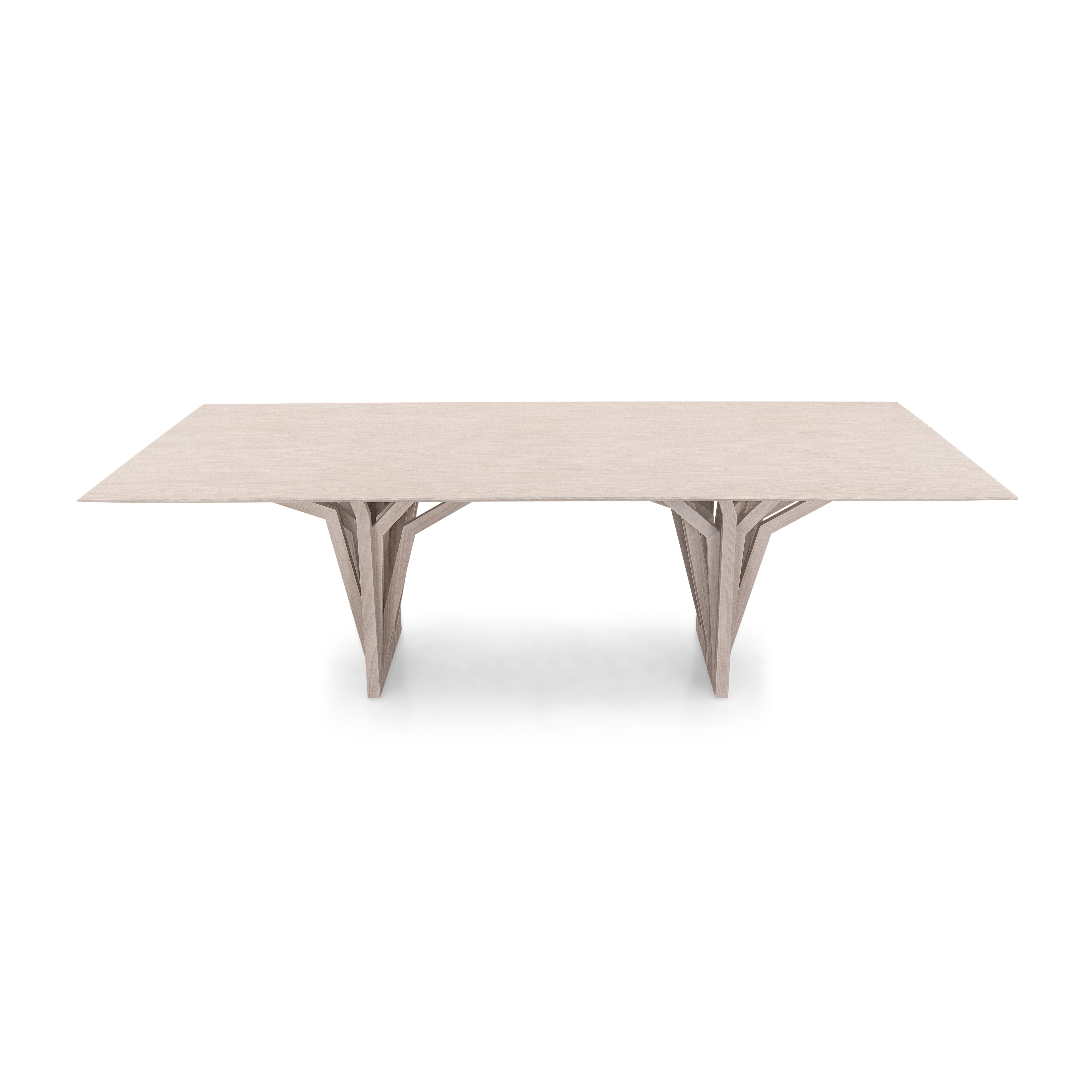 Chêne Table de salle à manger personnalisable de 98 pouces avec finition en chêne doré et base en racine, Radi Line en vente