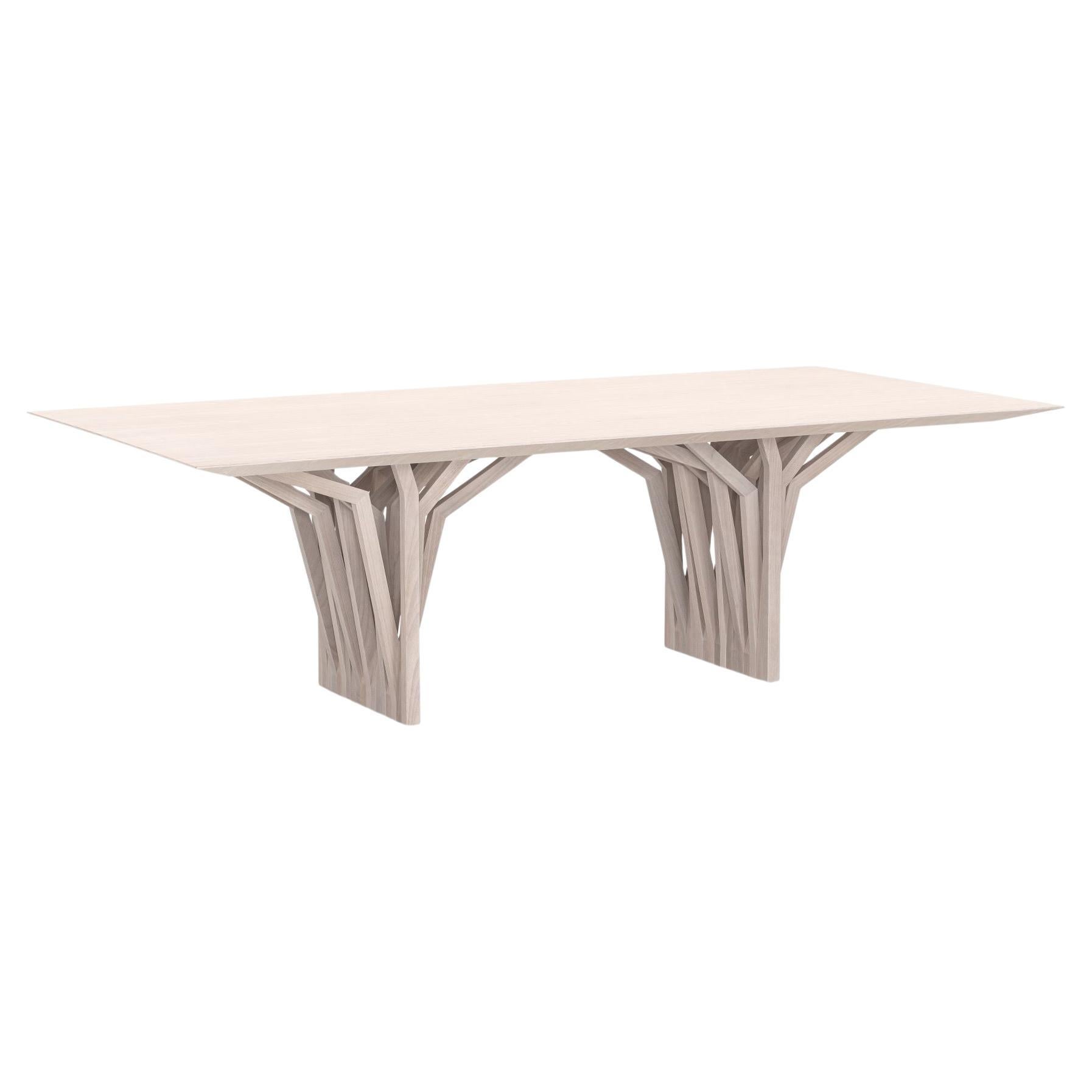 Customizable 98-Inch Dining Table with Dover Oak Finish and Root Base, Radi Line