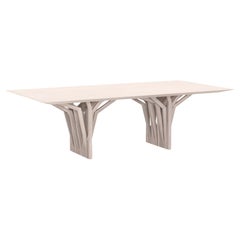 Mesa de Comedor Personalizable de 98 Pulgadas con Acabado Roble Dover y Base de Raíz, Línea Radi