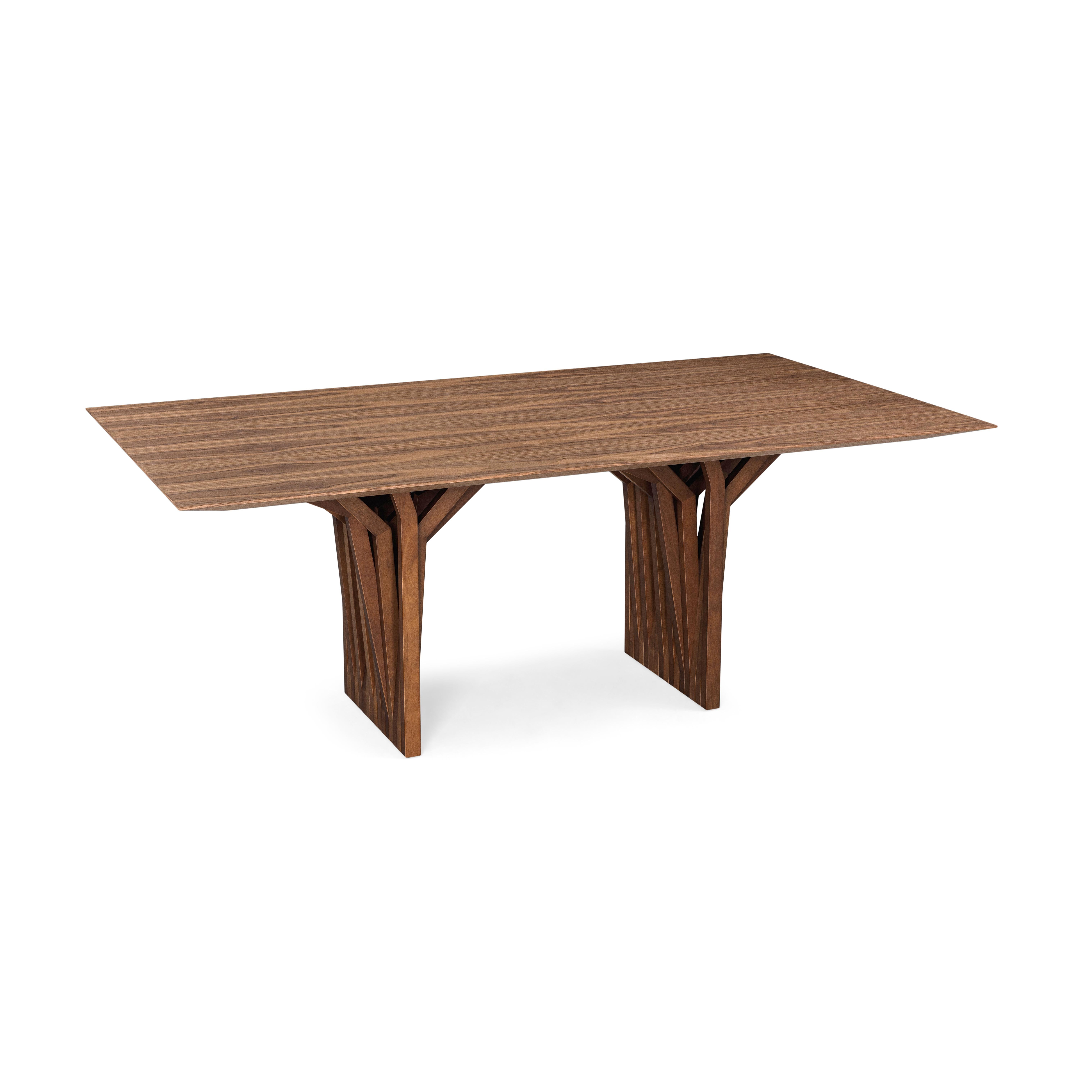 Contemporary Dining Table with 118-Inch Walnut Veneer Top and Sculptural Root Base - Radi For Sale