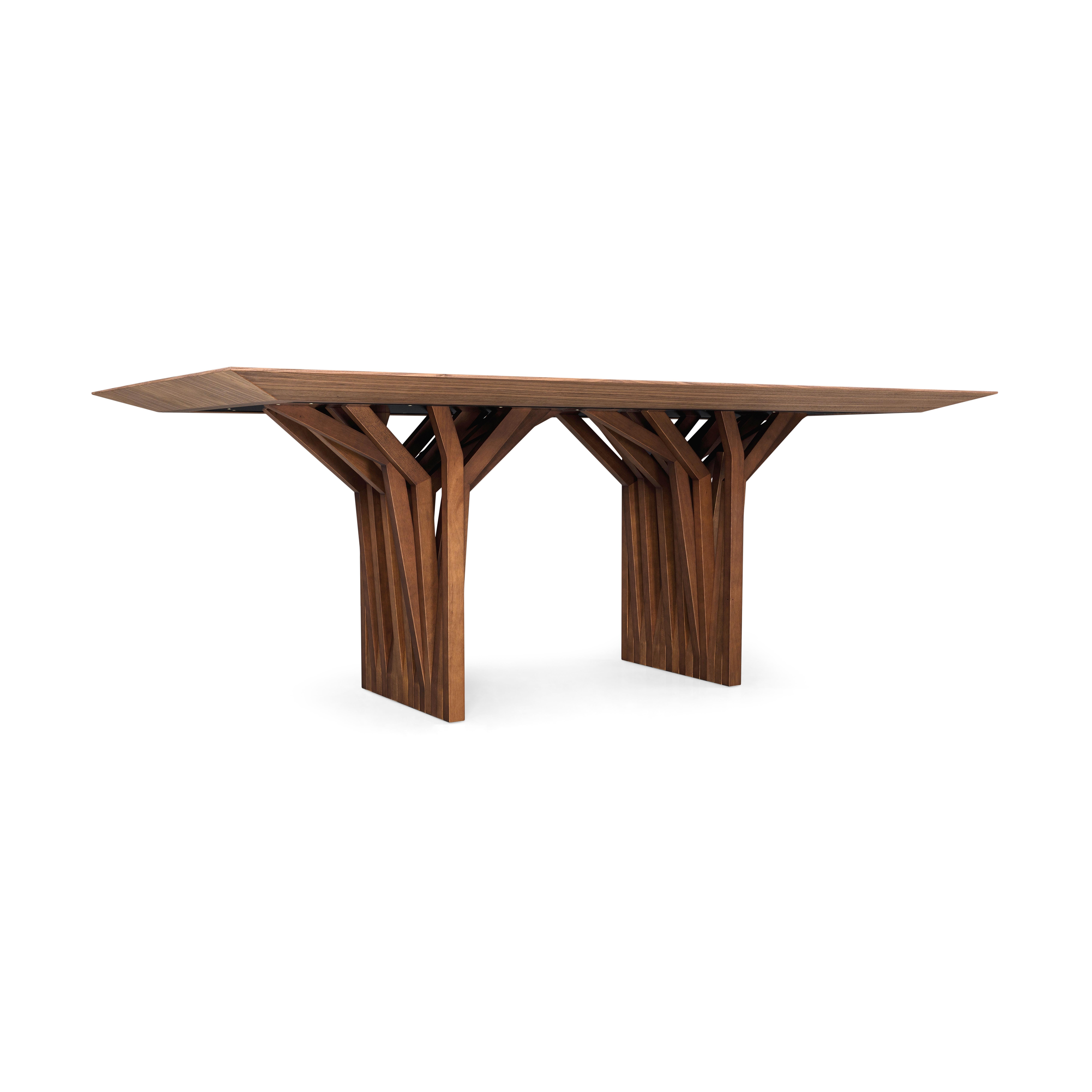 Wood Dining Table with 118-Inch Walnut Veneer Top and Sculptural Root Base - Radi For Sale