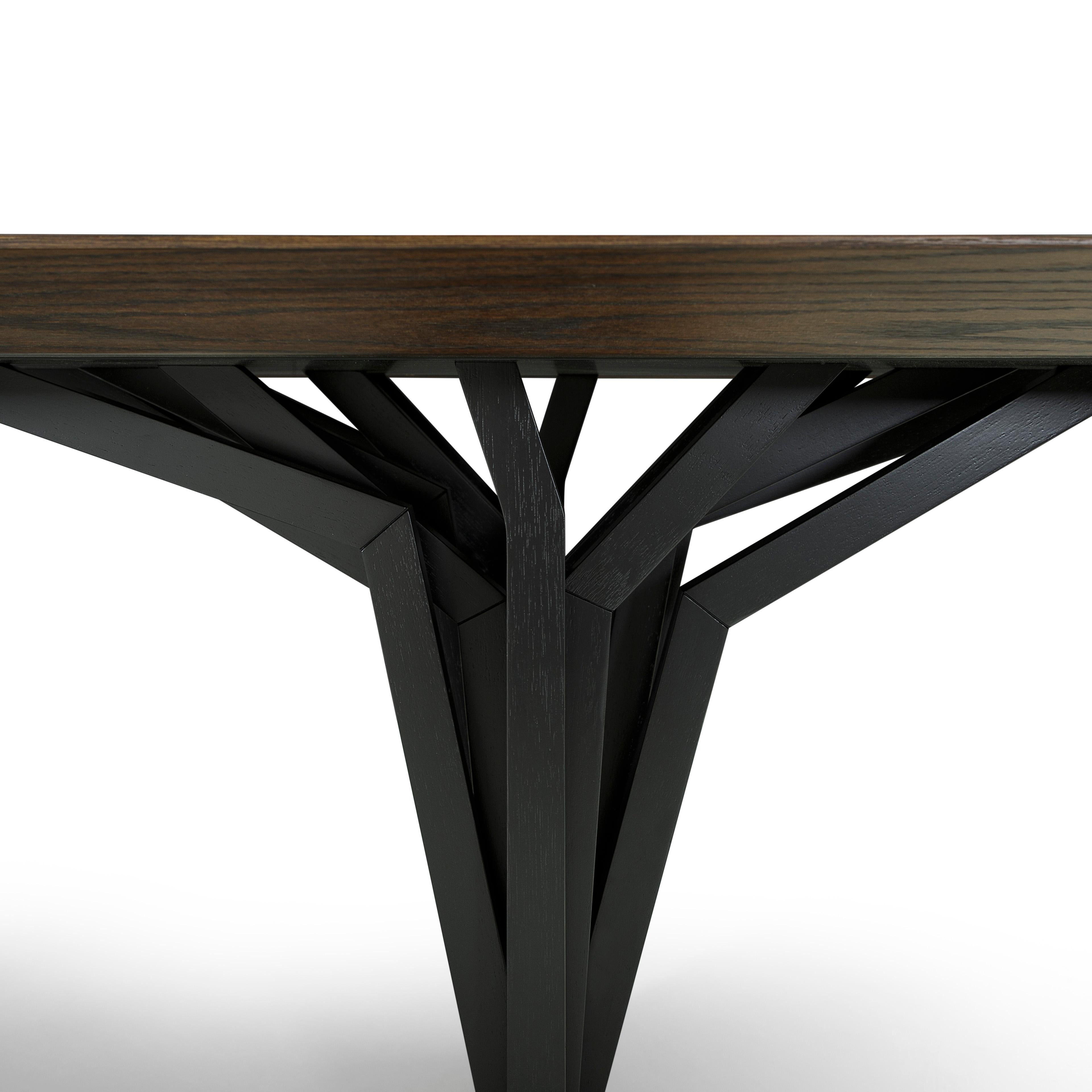 Contemporary Radi Dining Table with Dark Oak Wood Veneered Table Top 98'' For Sale