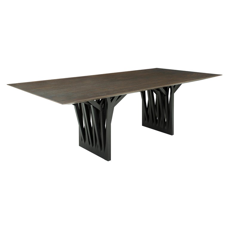 Radi Dining Table with Dark Walnut Veneered Table Top and Black Legs ...