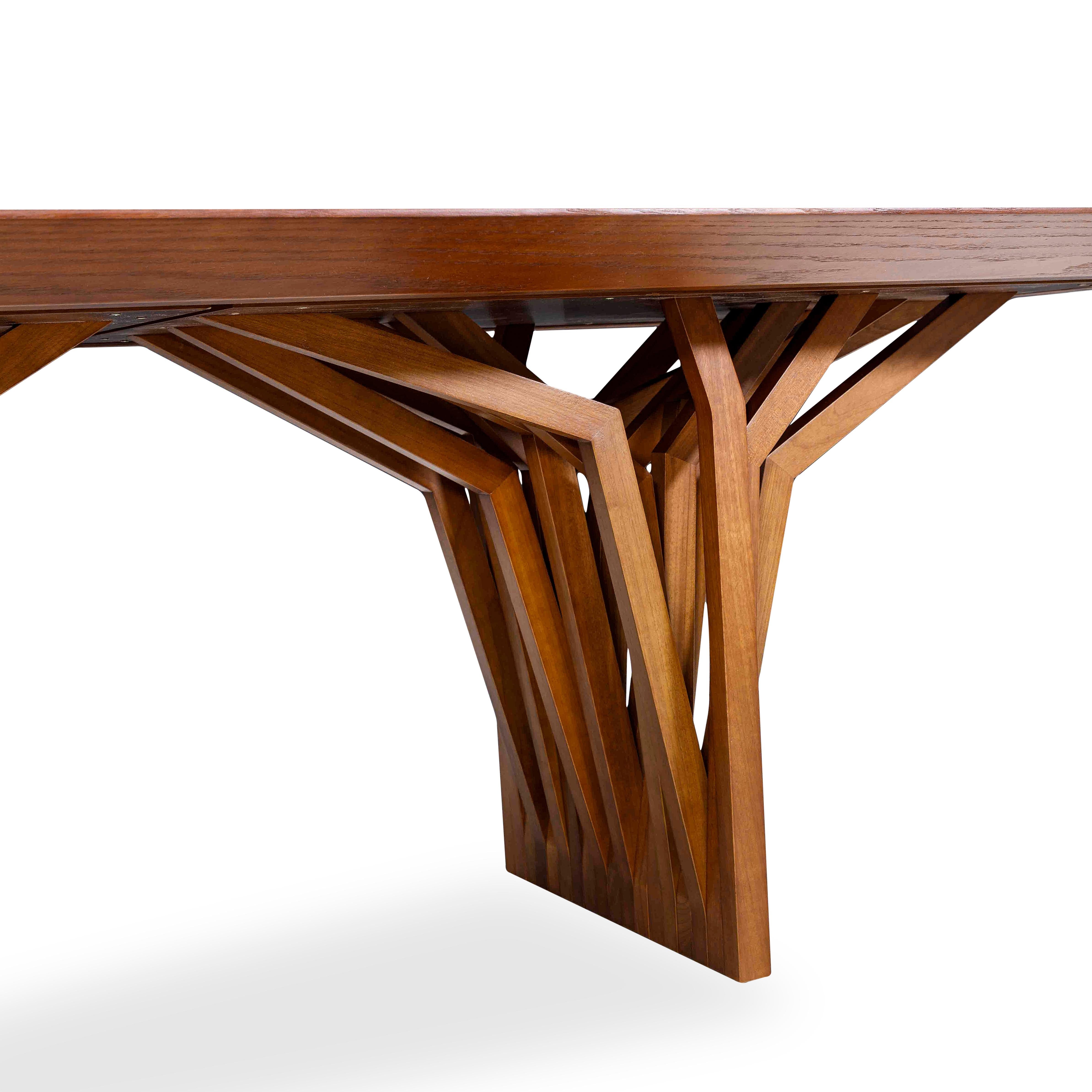 Contemporary Radi Dining Table with Almond Oak Wood Veneered Table Top 98'' For Sale