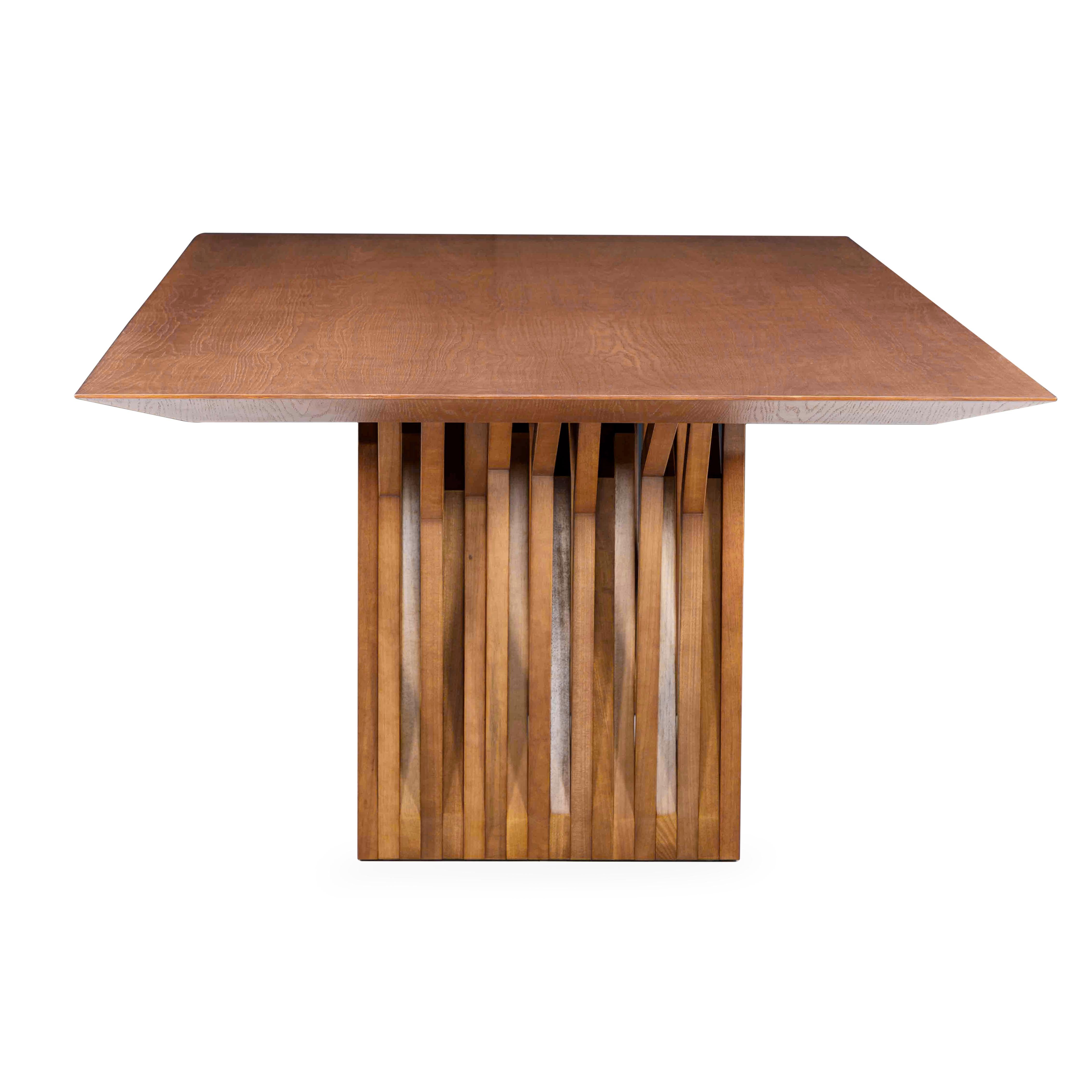 Chêne Table de salle à manger Oak avec plateau plaqué en chêne amande 98''. en vente