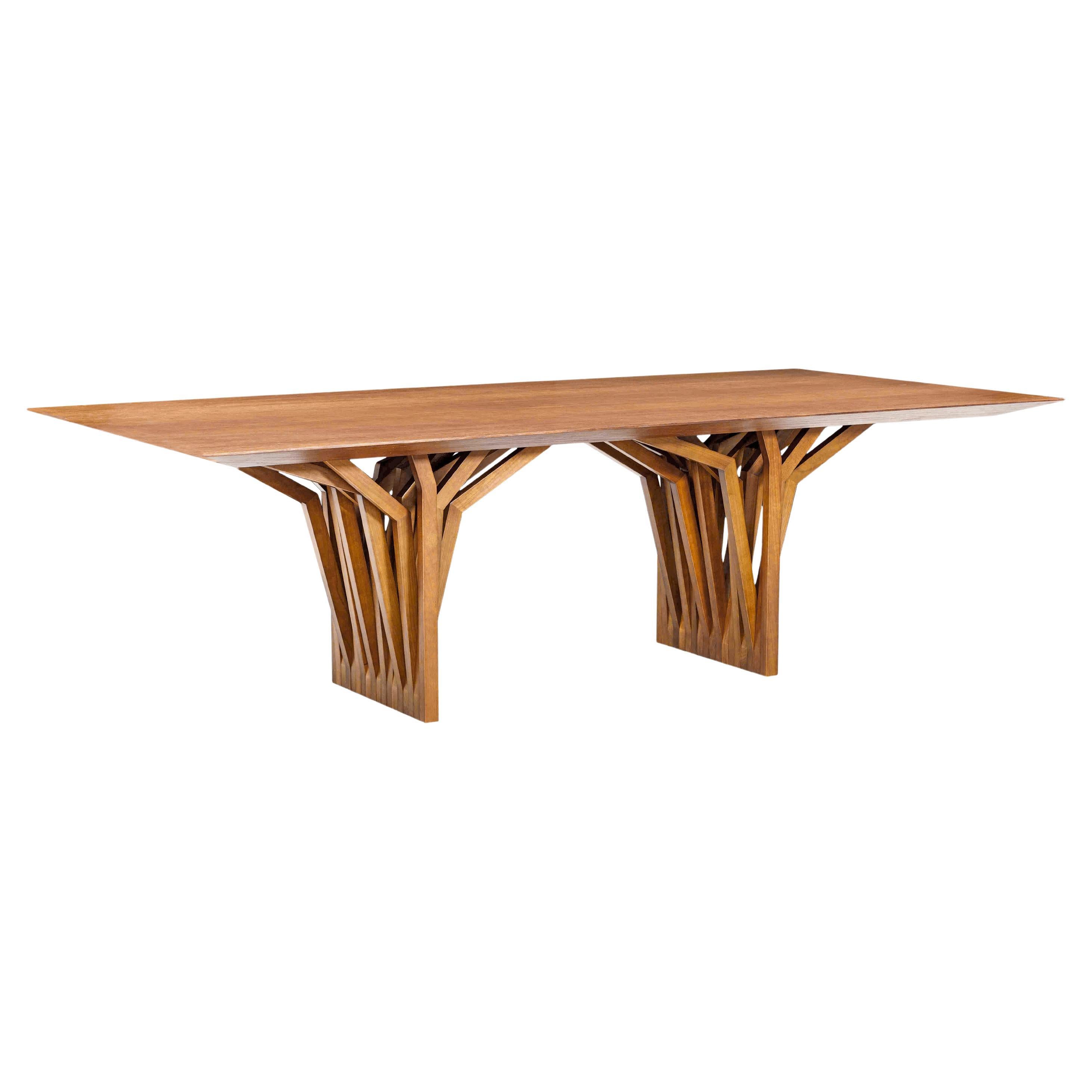 Table de salle à manger Oak avec plateau plaqué en chêne amande 98''. en vente