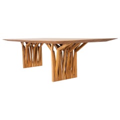 Large Teak Wood Top Radi Dining Table with Architectural and Cascading Root Base