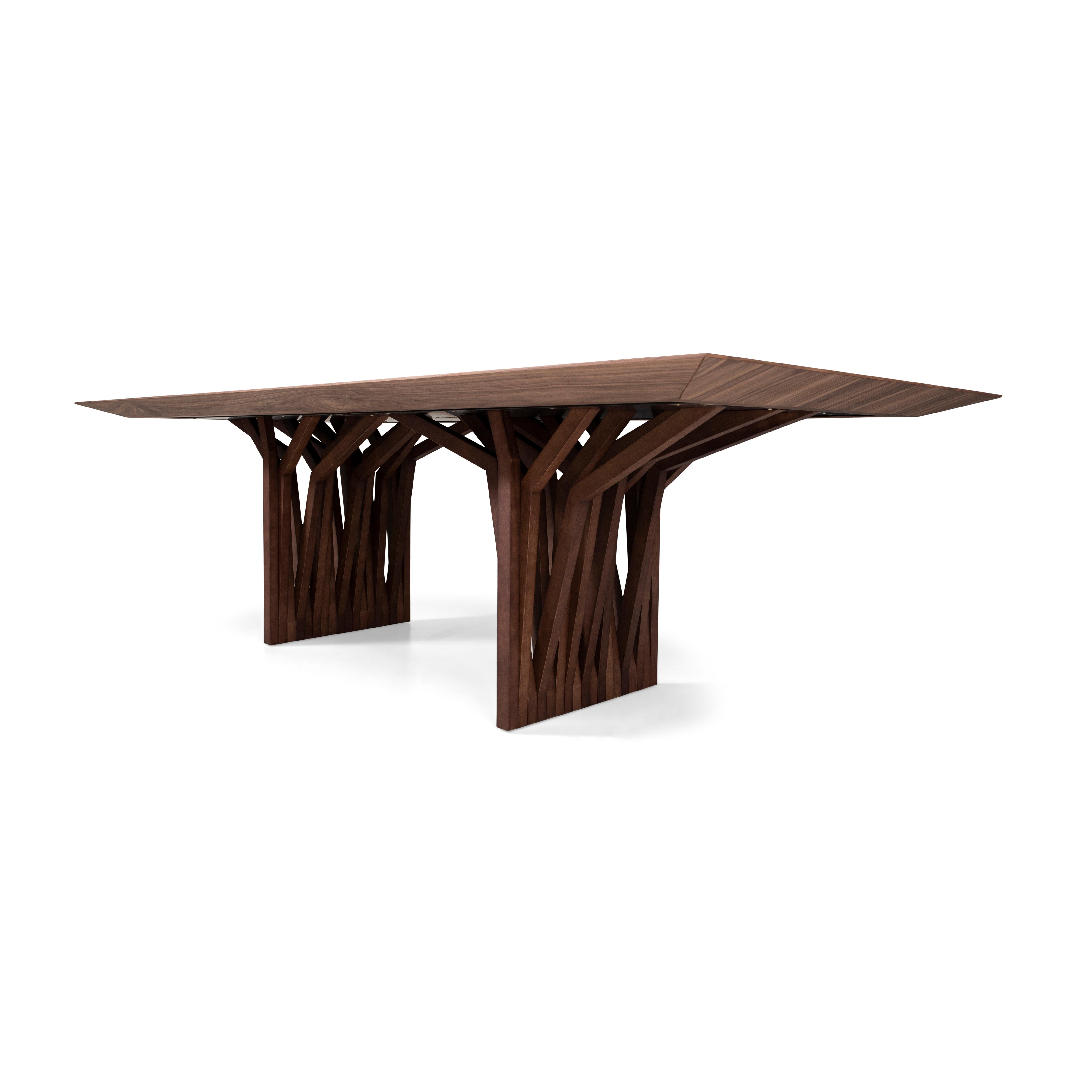 Brazilian Radi Dining Table with a Walnut Wood Veneered Table Top 98'' For Sale