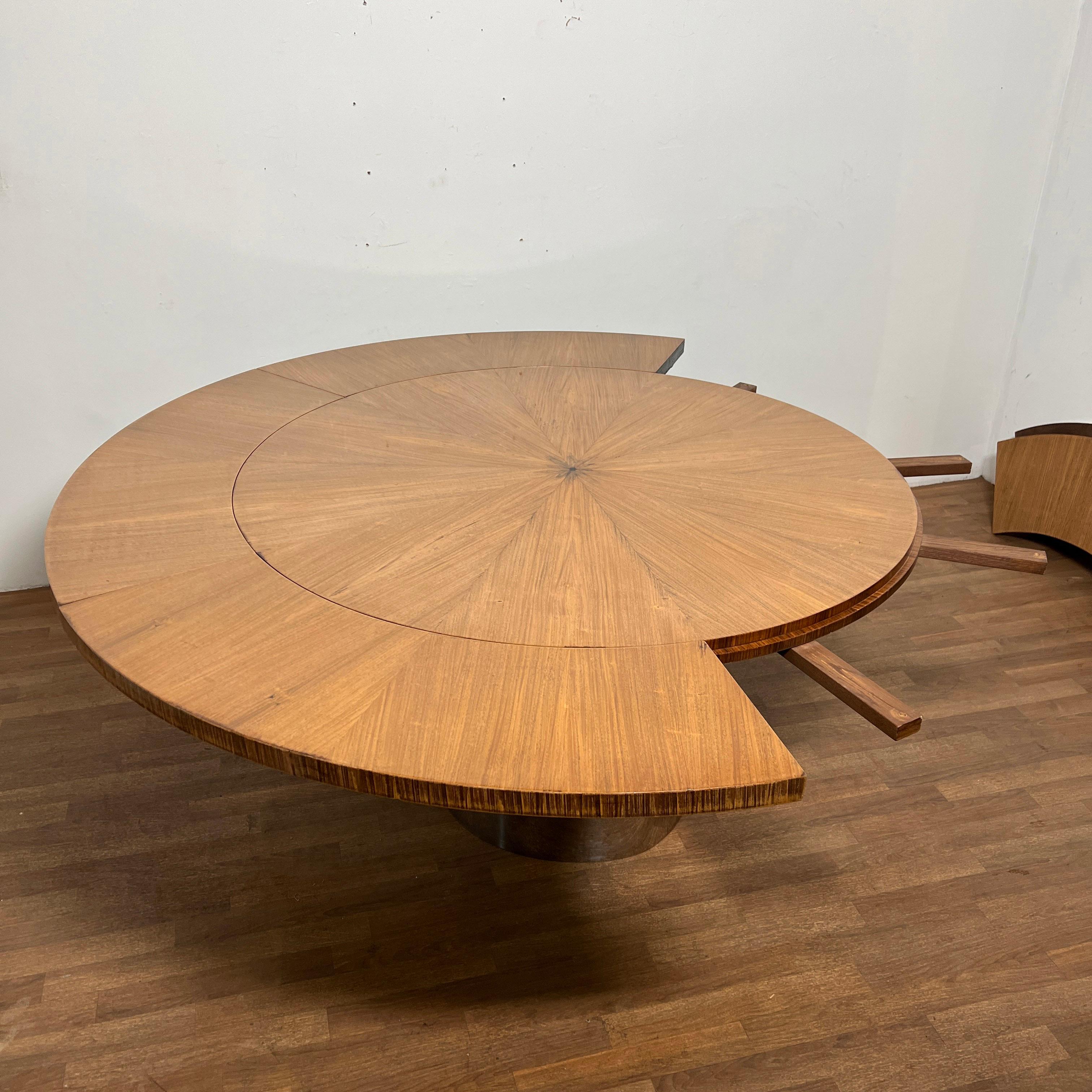 Steel Radial Mahogany Expandable Dining Table in Manner of Karl Springer, Ca. 1970s