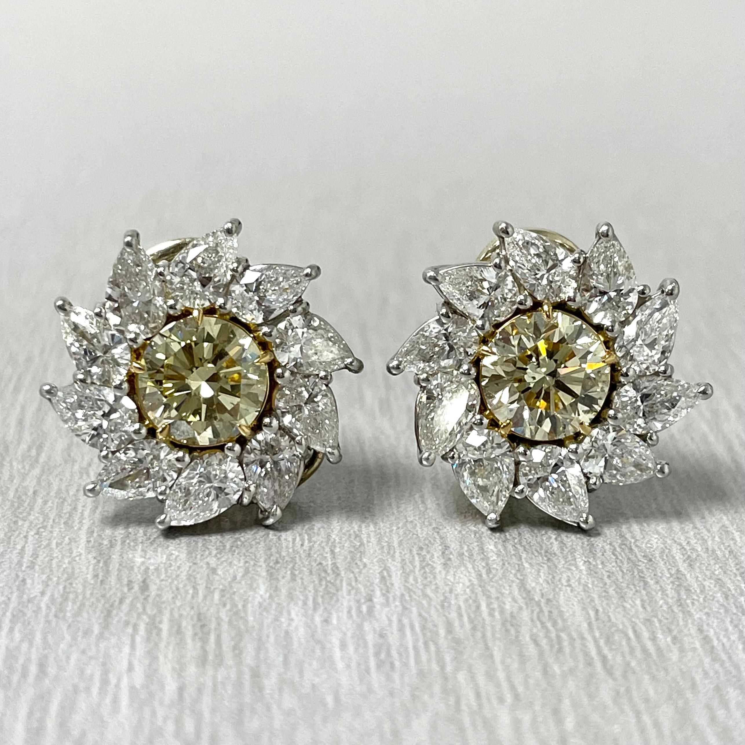 Round Cut Radiance Diamond Stud Earrings '7.58 Carat Diamonds' in Platinum & Gold For Sale