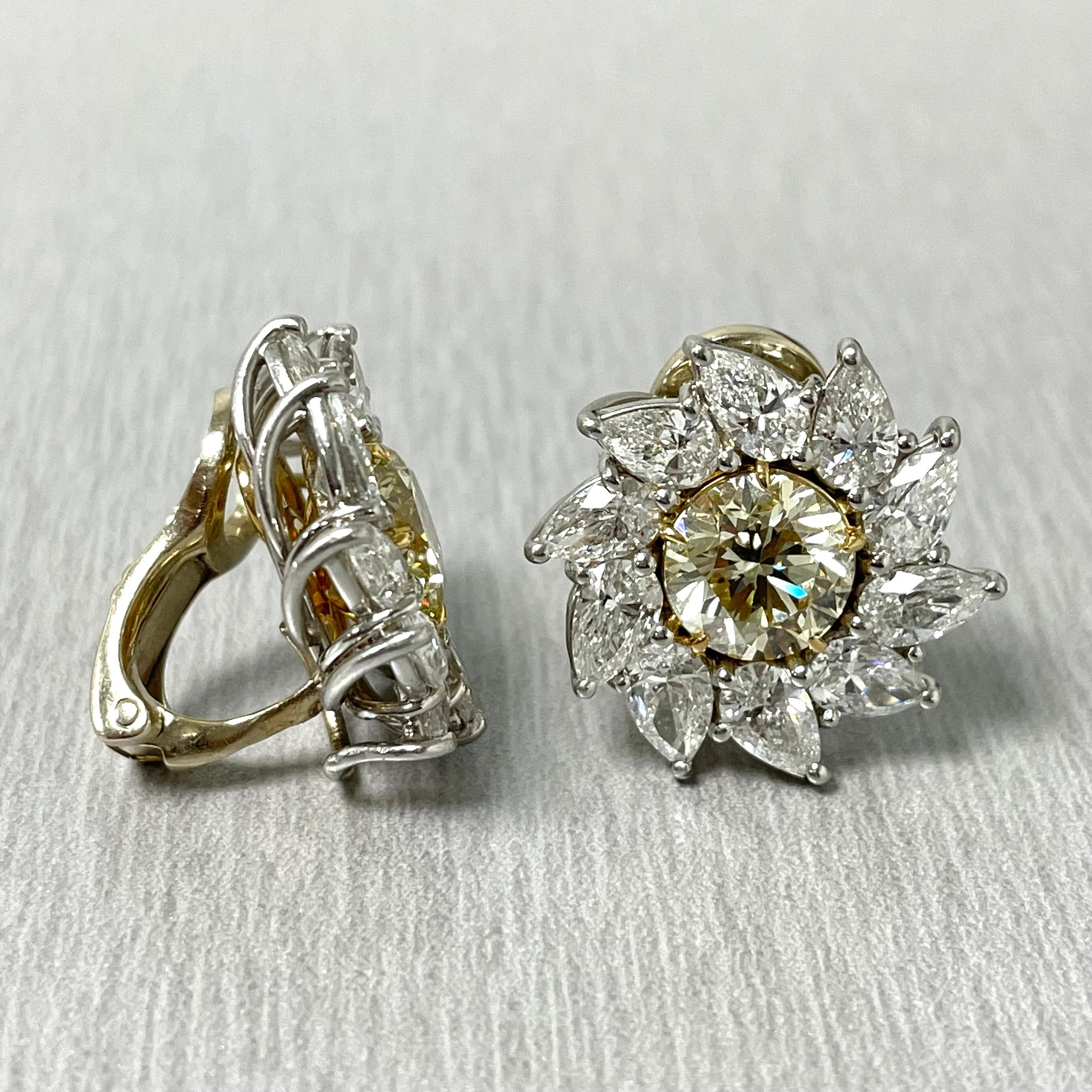 Radiance Diamond Stud Earrings '7.58 Carat Diamonds' in Platinum & Gold In New Condition For Sale In New York, NY