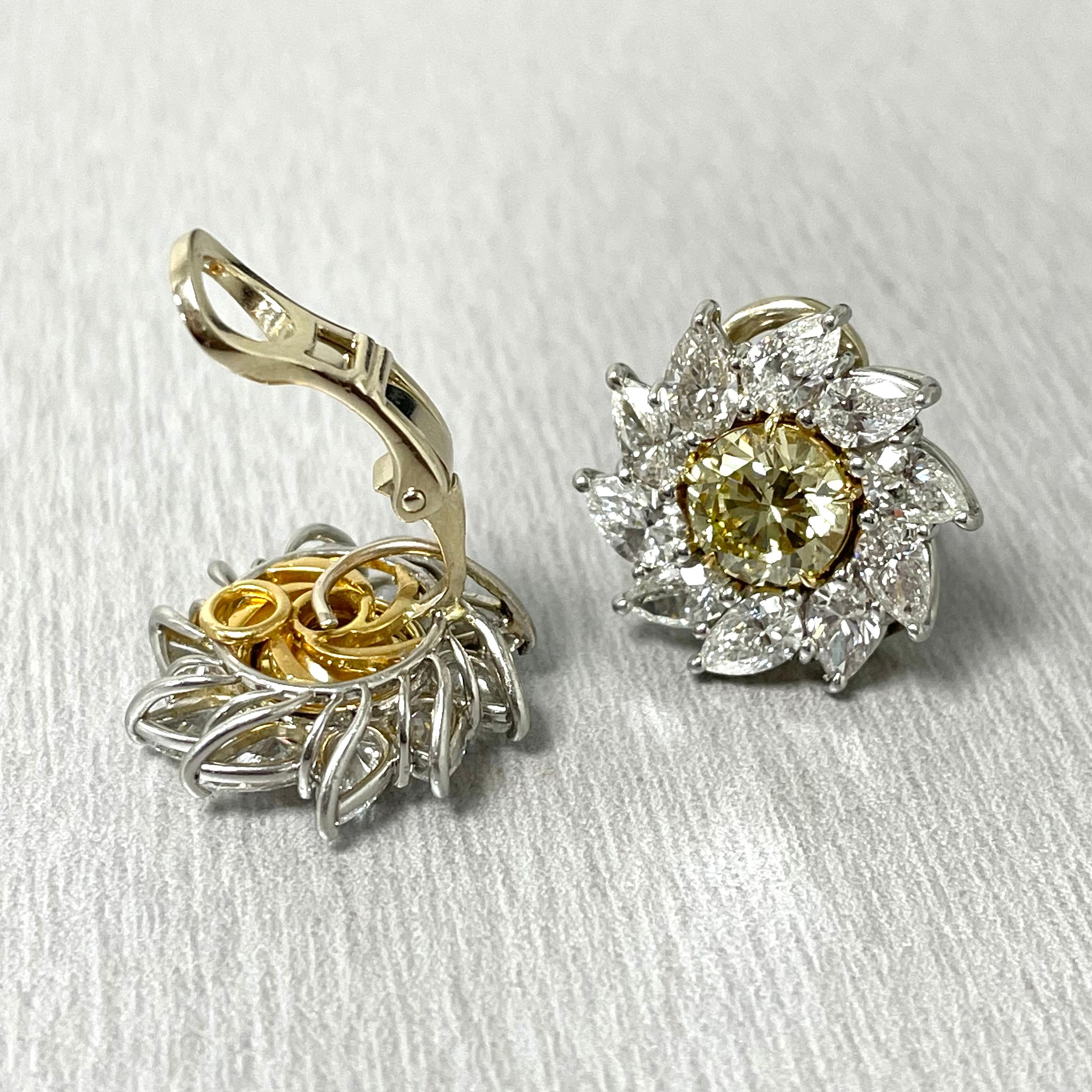 Women's or Men's Radiance Diamond Stud Earrings '7.58 Carat Diamonds' in Platinum & Gold For Sale